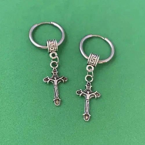 Designer 925 Silver Plated Cross Dangle Drop Earrings for Men Women Size ONE SIZE - 3 Thumbnail