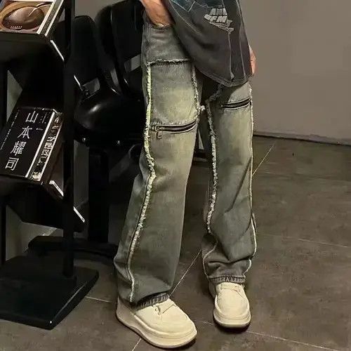 Other Ripped tassel frayed zipper pocket cleanfit baggy jeans Size US 34 / EU 50 - 4 Thumbnail