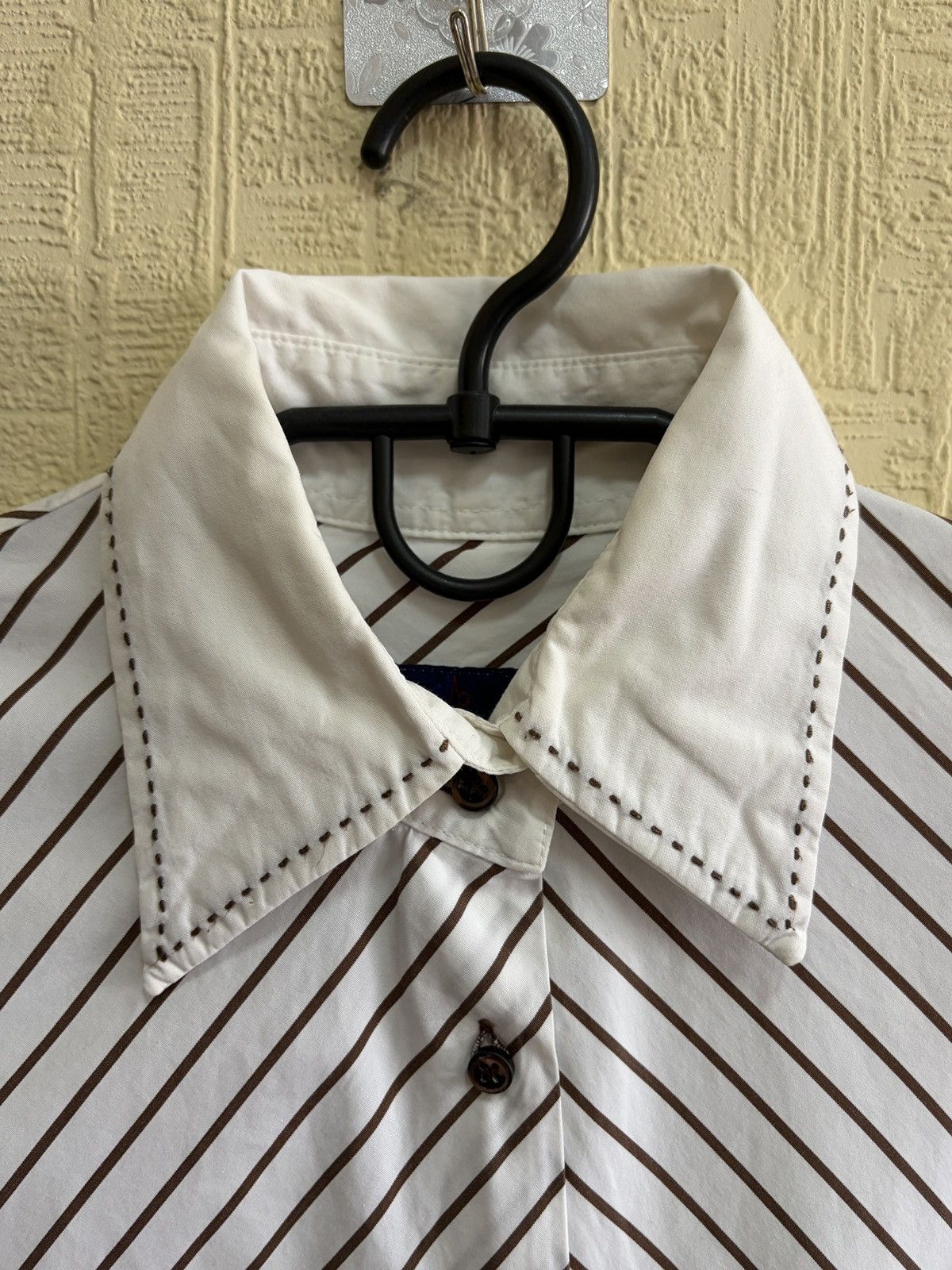 Moncler Moncler Brown White Chevron Stripe Dagger Collar Shirt Sz 46 Size L / US 10 / IT 46 - 3 Thumbnail