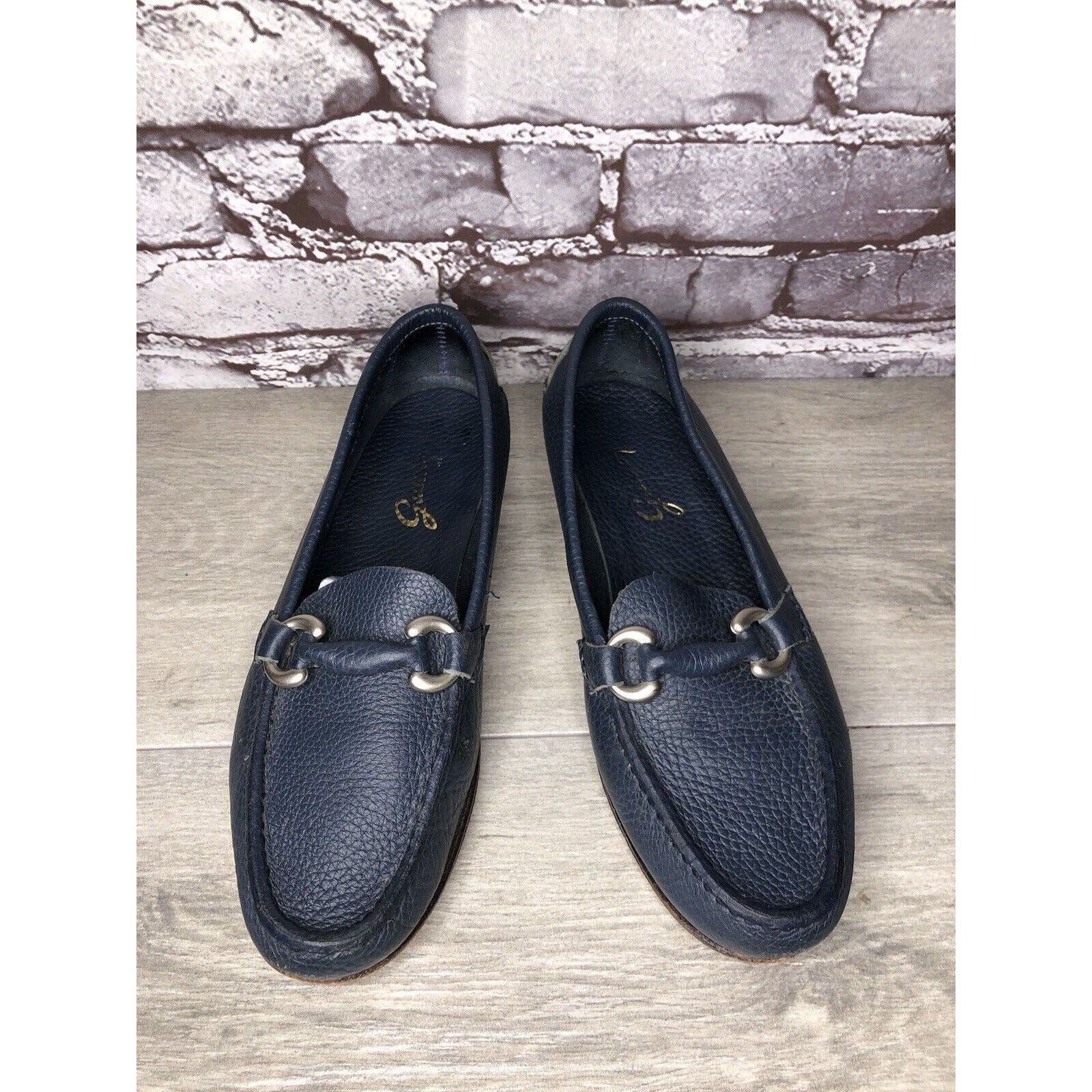 Guidi Guido Navy Blue Leather Slip On Horsebit Loafers Flats Shoes Size US 9 / IT 39 - 2 Thumbnail