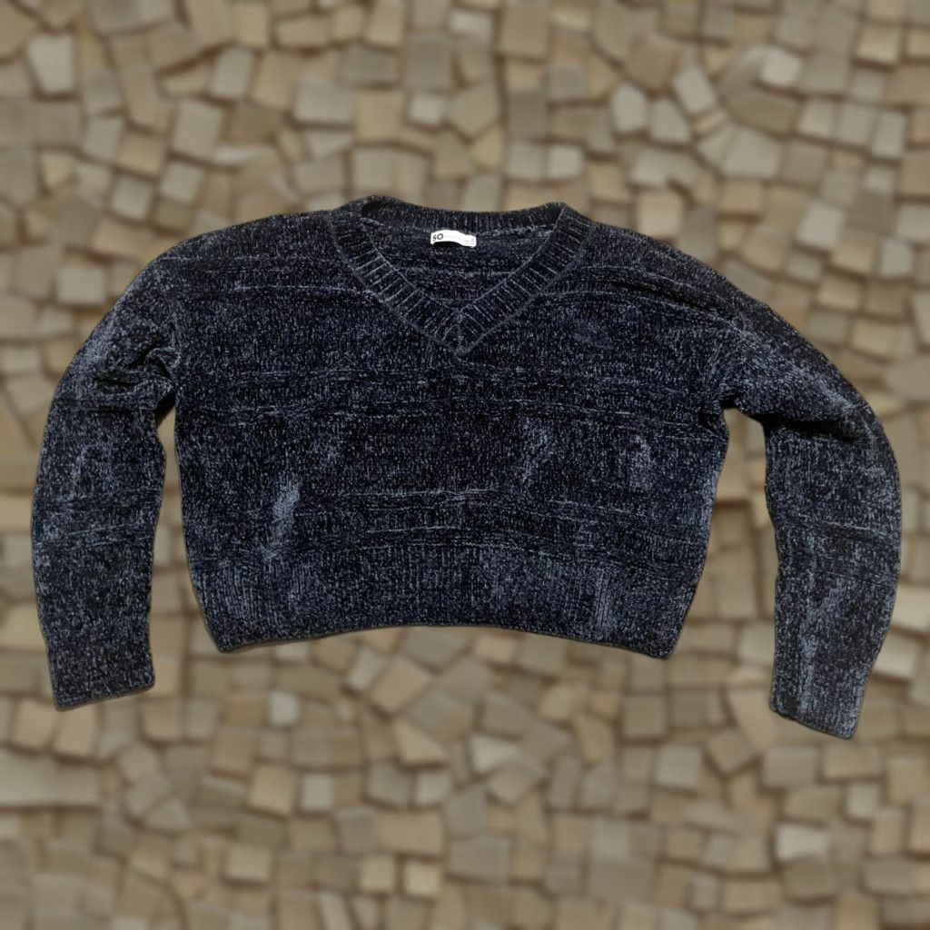Vintage SO Sweater Women's Medium Black Crop Long Sleeve V-neck Pullover Casual Knit Shirt Womens Size M / US 6-8 / IT 42-44 - 1 Thumbnail