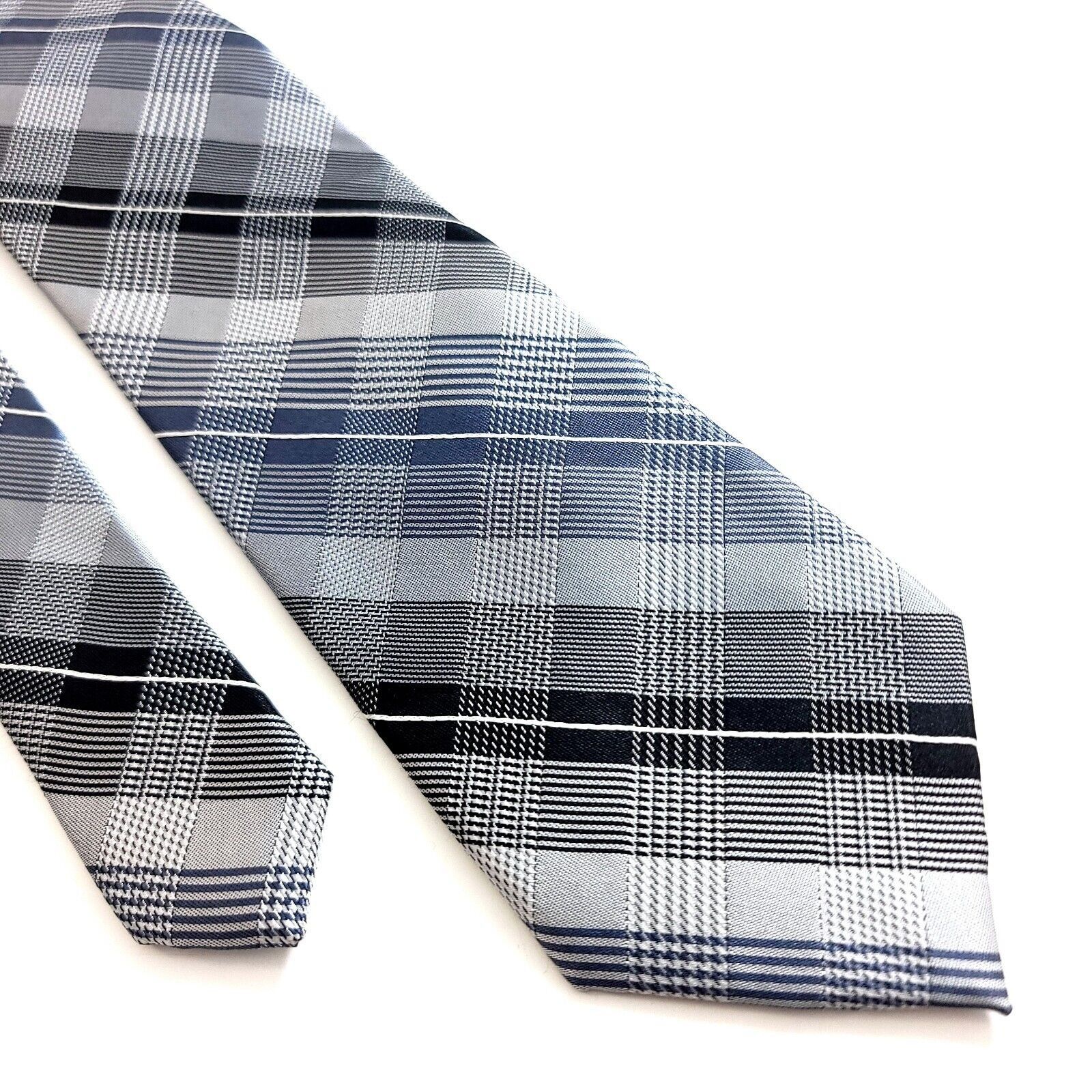 Calvin Klein Calvin Klein Gray Blue Plaid Woven Silk Tie Size ONE SIZE - 1 Thumbnail