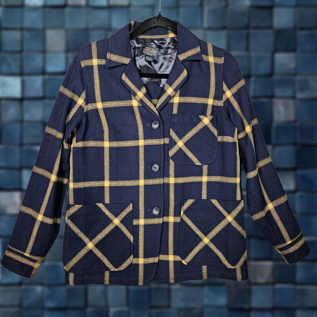 Pendleton Pendleton Women's Navy Gold Windowpane Unlined Shirt Jacket Sz S Size S / US 4 / IT 40 - 1 Thumbnail