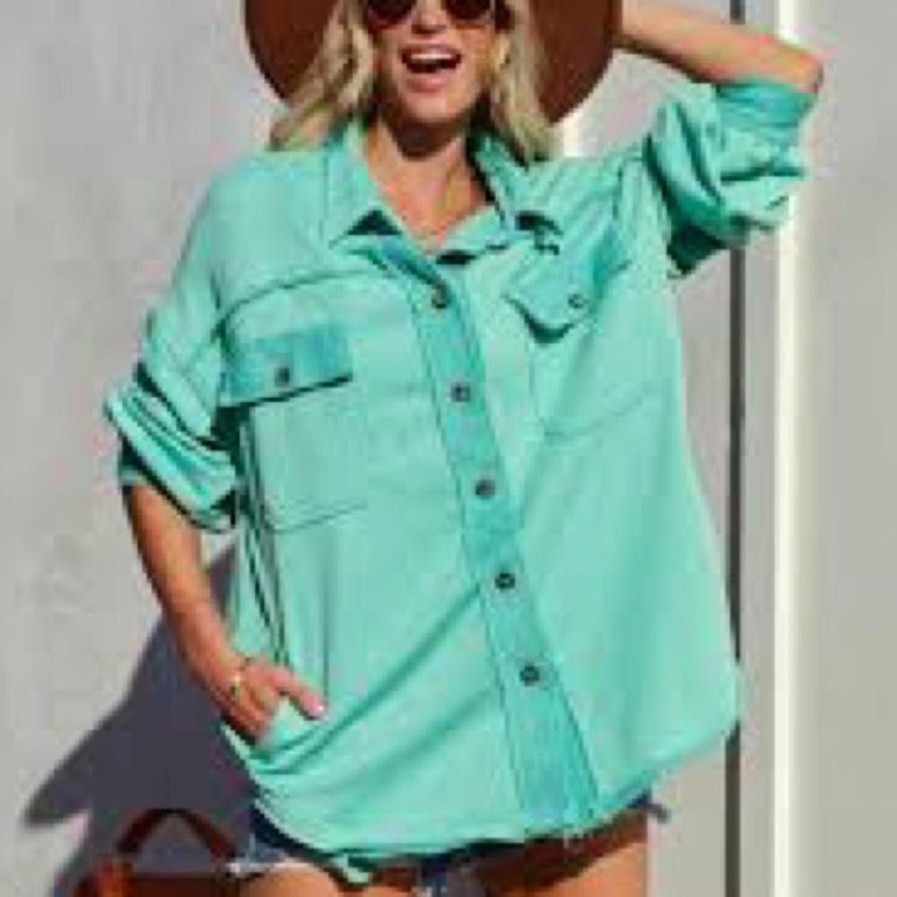 Designer VICI l Charliegh Cotton Blend Shacket Mint Green Medium Size M / US 6-8 / IT 42-44 - 1 Thumbnail