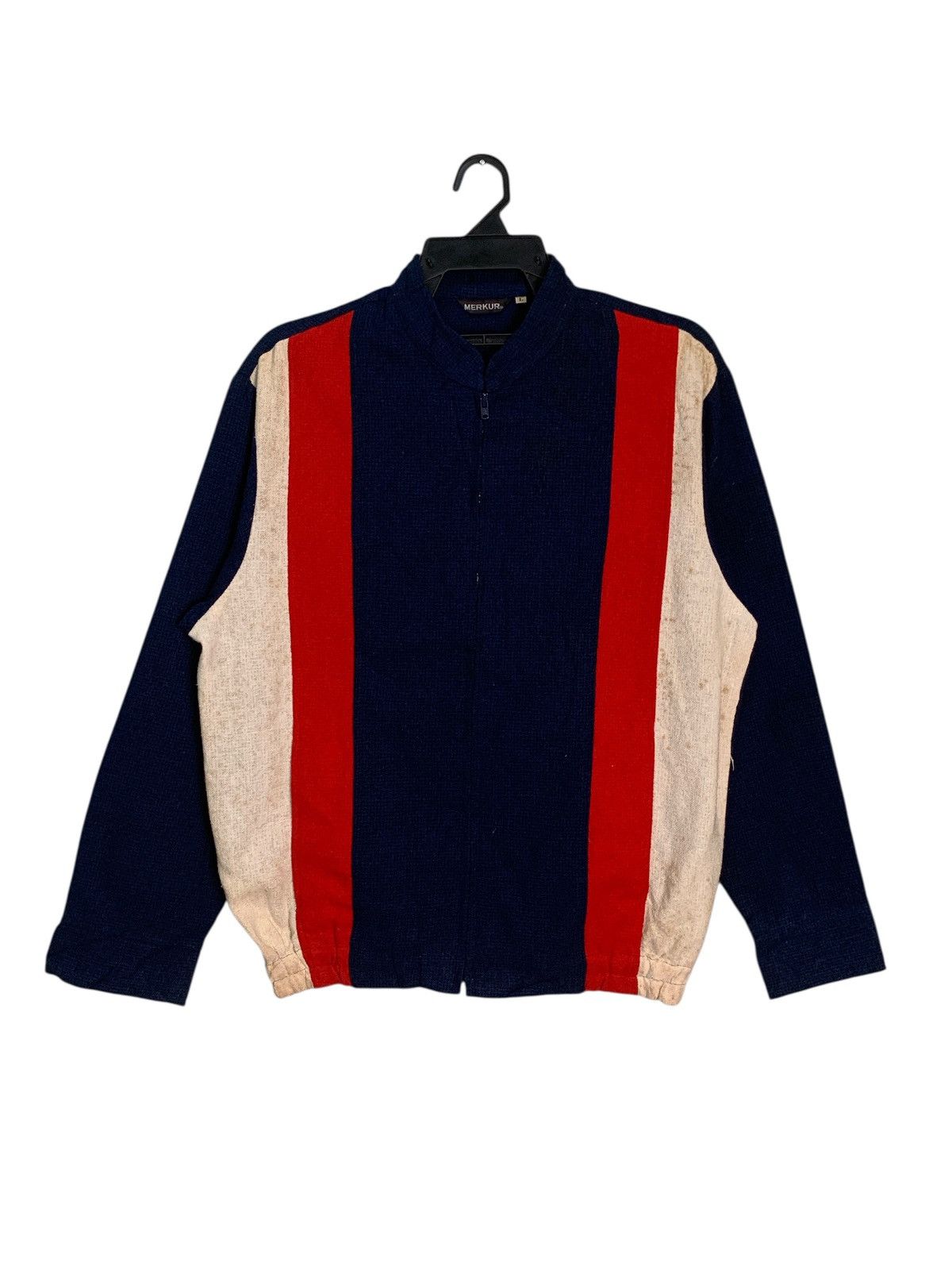 Japanese Brand Rare Design Vintage Merkur Vertical Stripes Zipper Jacket Size US L / EU 52-54 / 3 - 1 Thumbnail