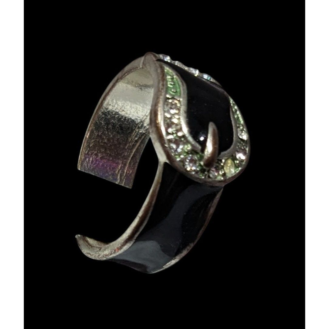 Other Gothic Buckle Ring Silver Tone With Black Enamel And Rhinest Size ONE SIZE - 3 Thumbnail