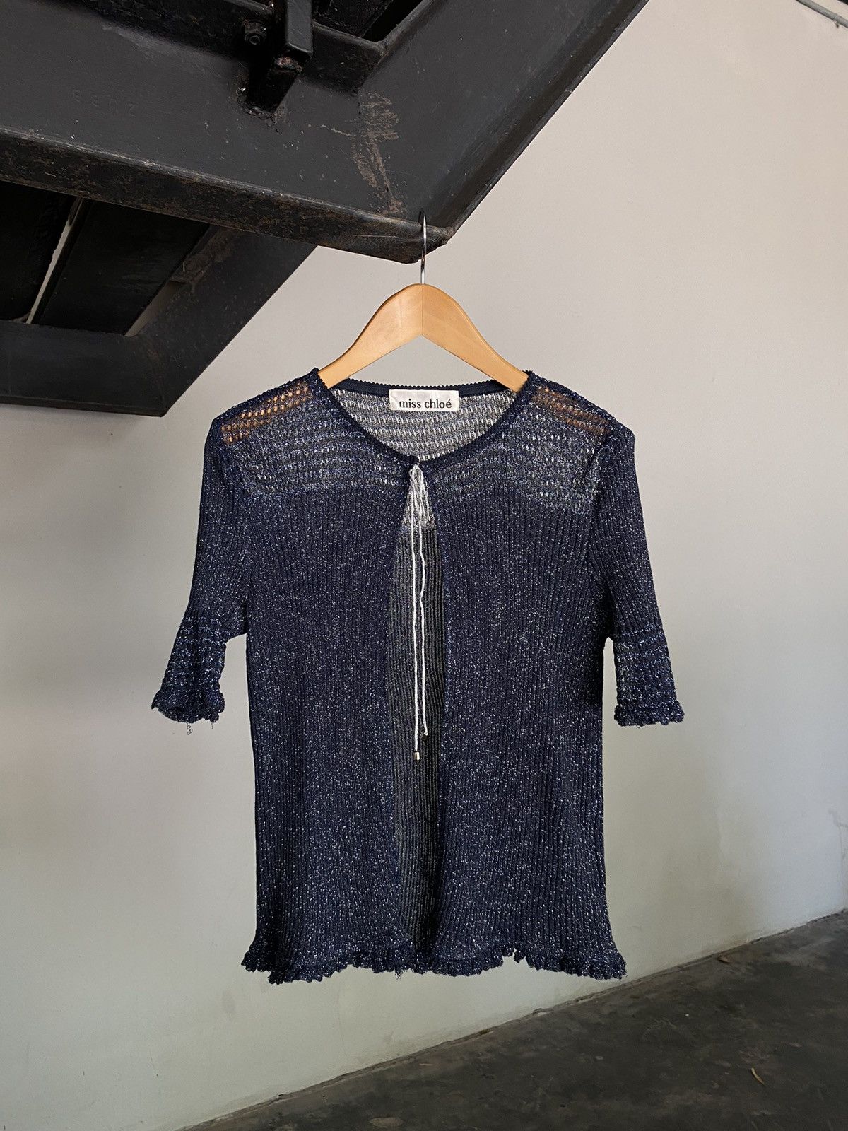 image of Miss Chloe Midnight Blue Crochet Top, Women's (Size Medium)