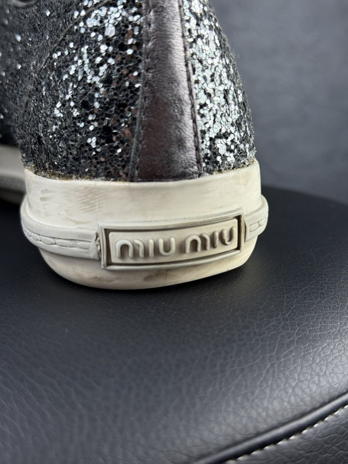 Miu Miu Miu Miu Metallic Grey Glitter Low Top Sneakers Size 38.5 Size US 8 / IT 38 - 8 Thumbnail