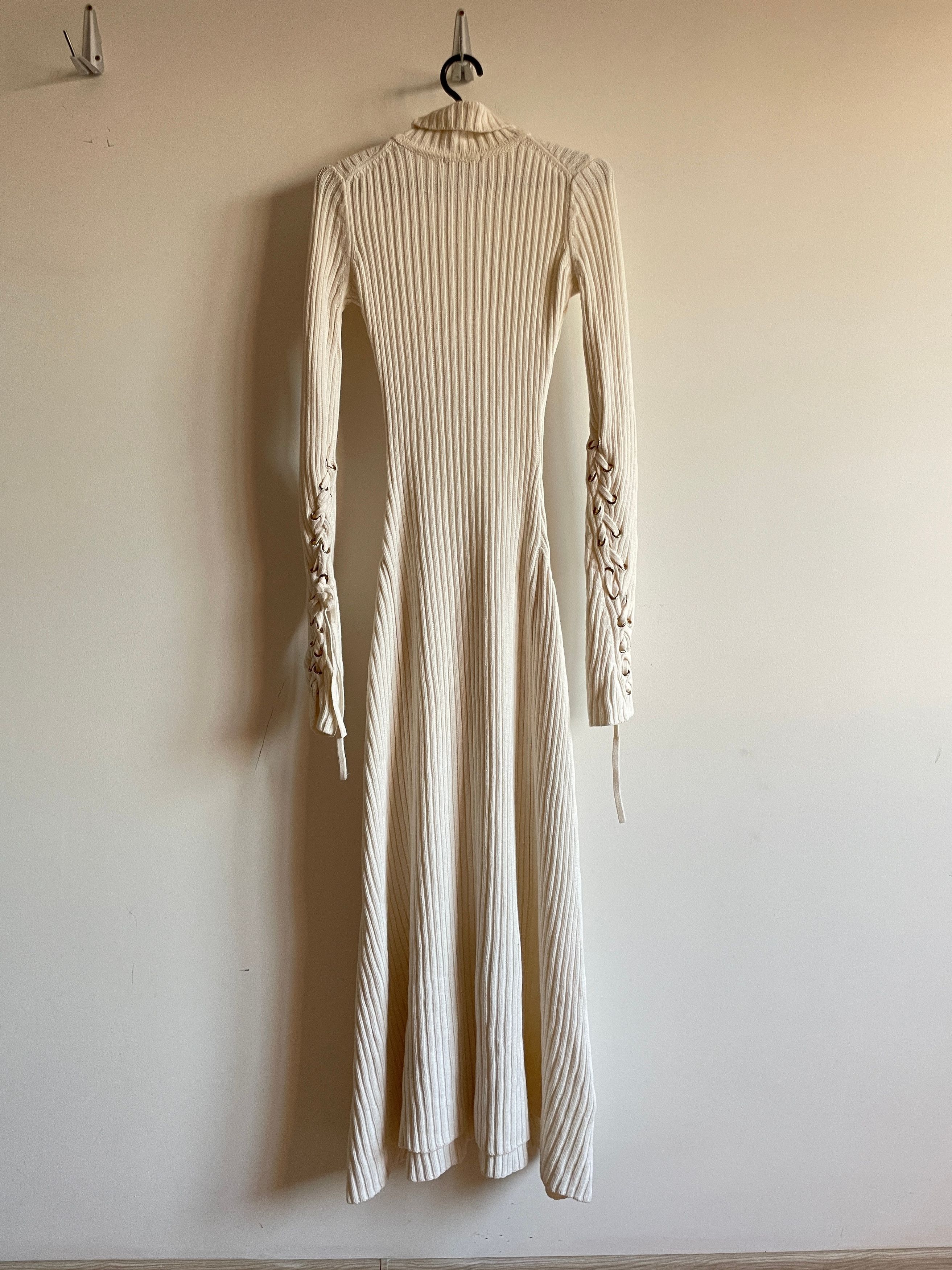 Maje Maje Rafaela Cotton/Wool Ribbed Lace-up Sleeve Maxi Dress Size S / US 4 / IT 40 - 2 Thumbnail
