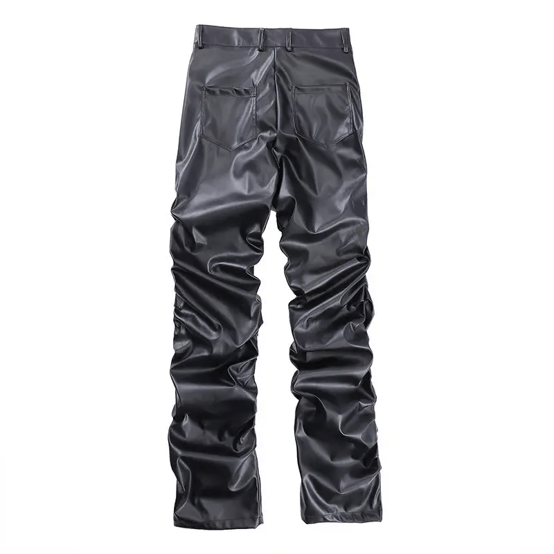 Japanese Brand × Vintage Loose Ruched Casual Pu Leather Pants Streetwear Punk Rock Size US 31 - 7 Thumbnail