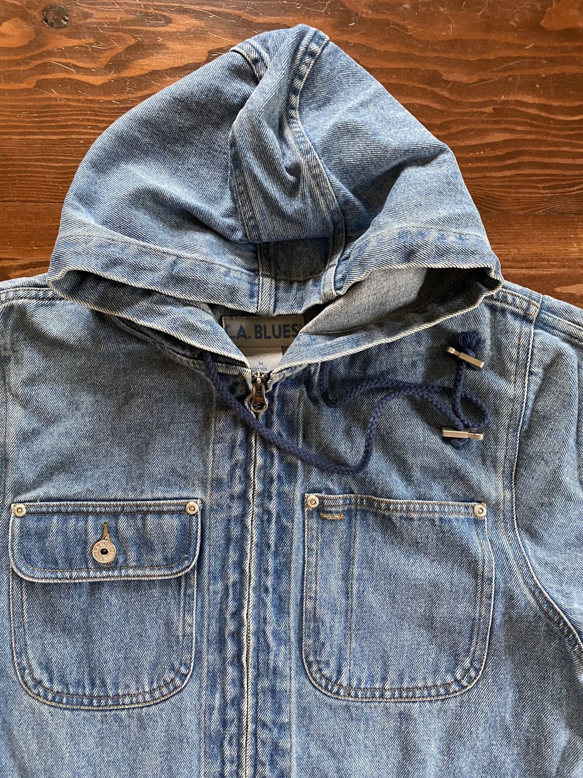 Vintage Vintage 90’s LA Blues Full Zip Hoodie Denim Jean Jacket Size US S / EU 44-46 / 1 - 3 Thumbnail