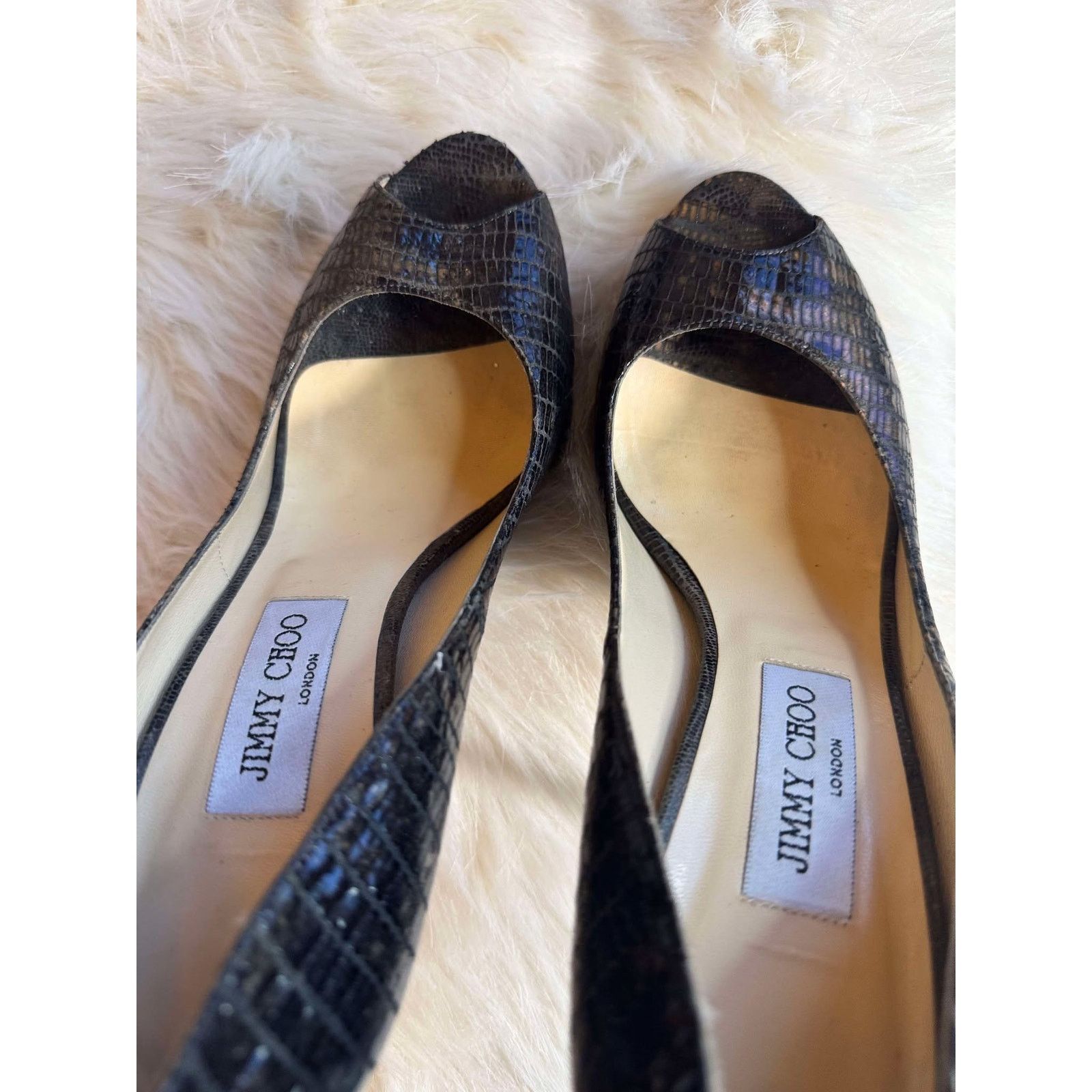 Jimmy Choo Authentic Jimmy Choo Snake Peep Toe Heels Size US 9.5 / IT 39.5 - 5 Thumbnail
