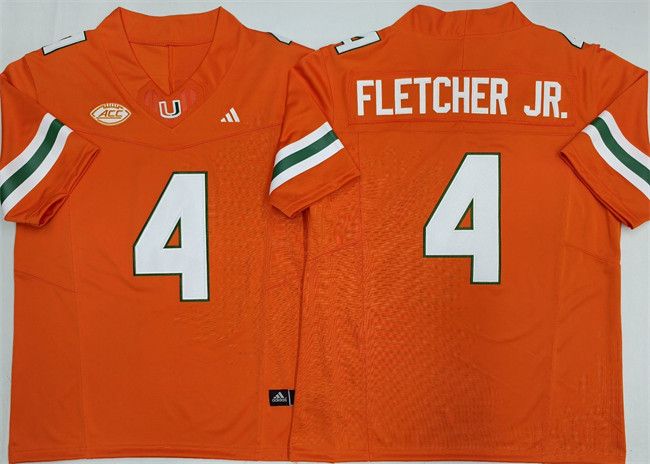 Other Men's Miami Hurricanes #4 Mark Fletcher Jr. Orange Jersey Size US L / EU 52-54 / 3 - 1 Thumbnail