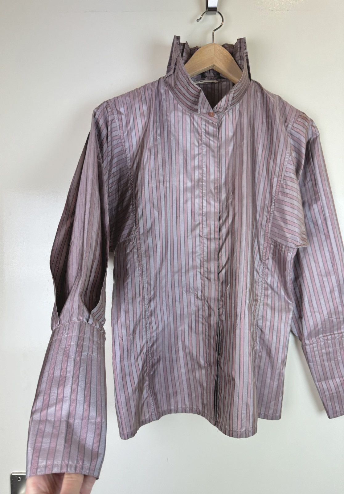 Jil Sander Jil Sander Vintage Silk Striped Shirt Blouse Dracula Collar Size S / US 4 / IT 40 - 4 Thumbnail