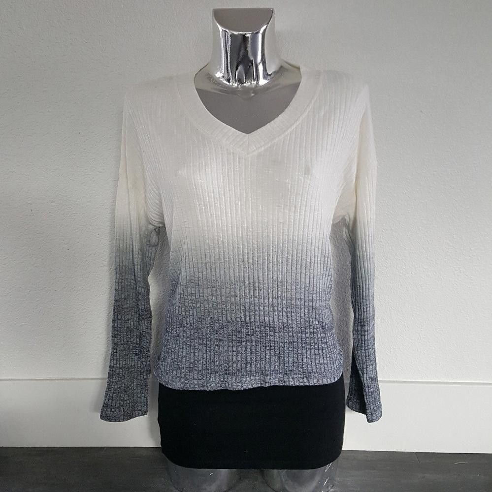 Designer White Ombre Ribbed Long Sleeve Size M / US 6-8 / IT 42-44 - 1 Thumbnail