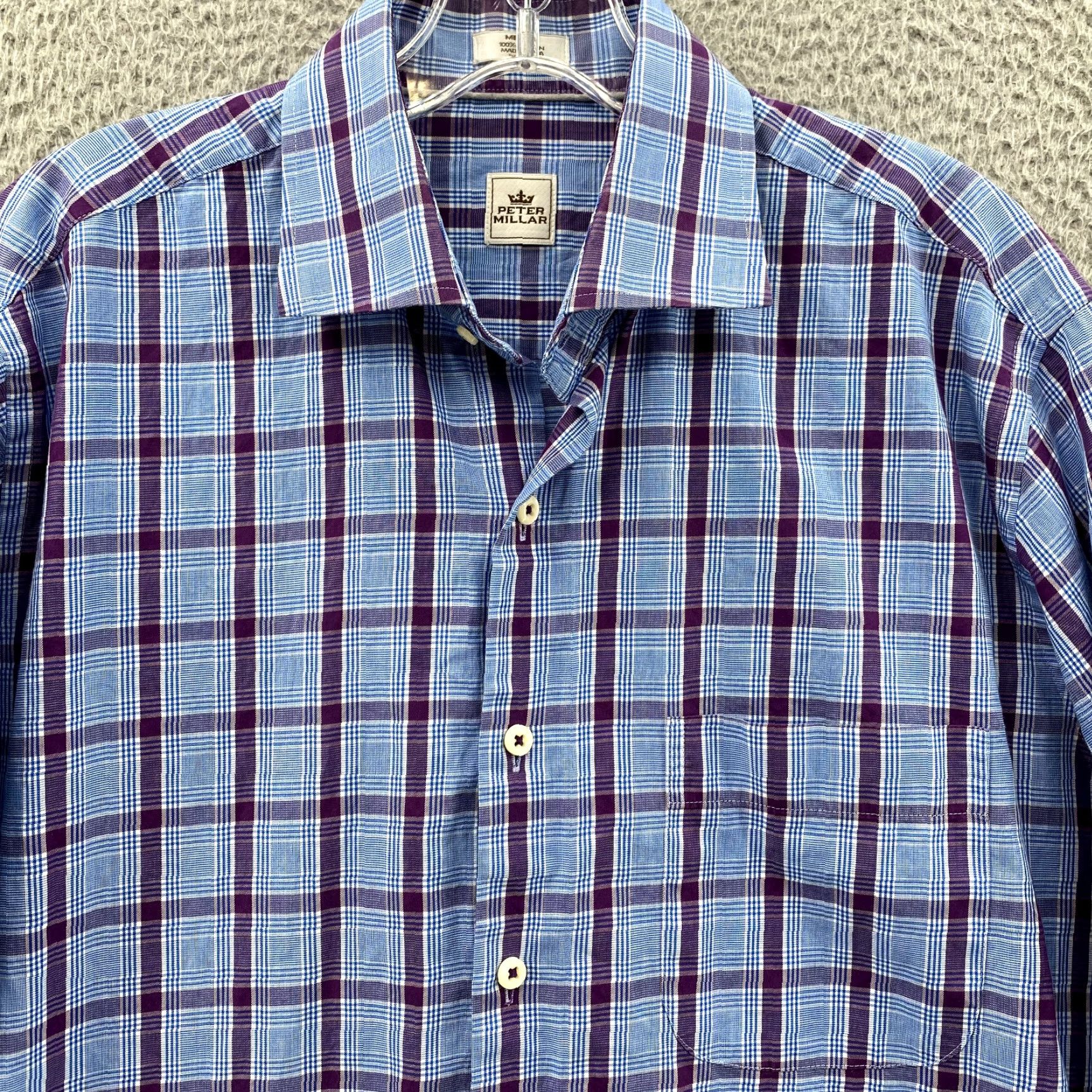Peter Millar Peter Millar Dress Shirt Mens M Blue Purple Plaid Crown Office Corpcore Career Shirt Size 40R - 2 Thumbnail