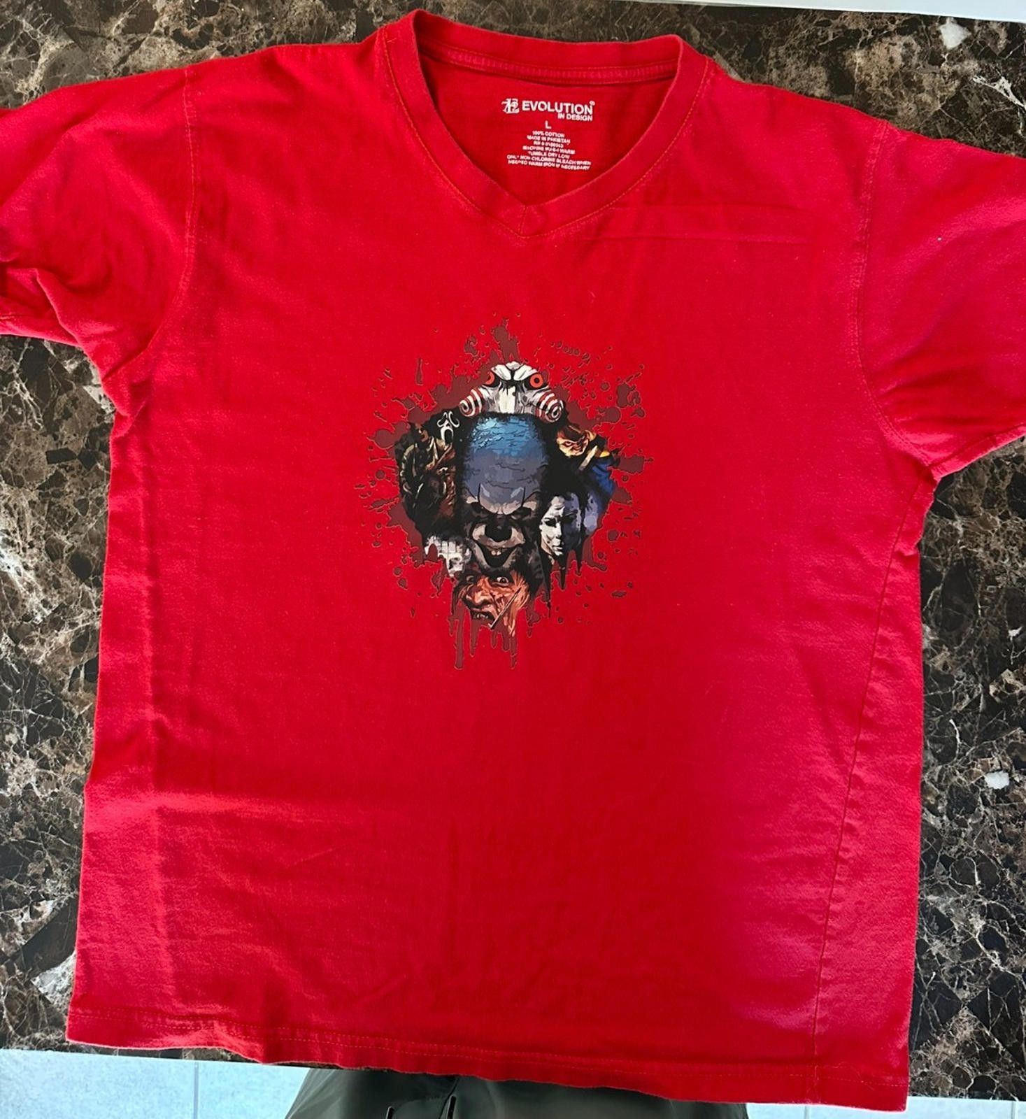 The Unbranded Brand Men’s Large Graphic Tee – Evil Clown, Red V-Nec Size US L / EU 52-54 / 3 - 2 Thumbnail
