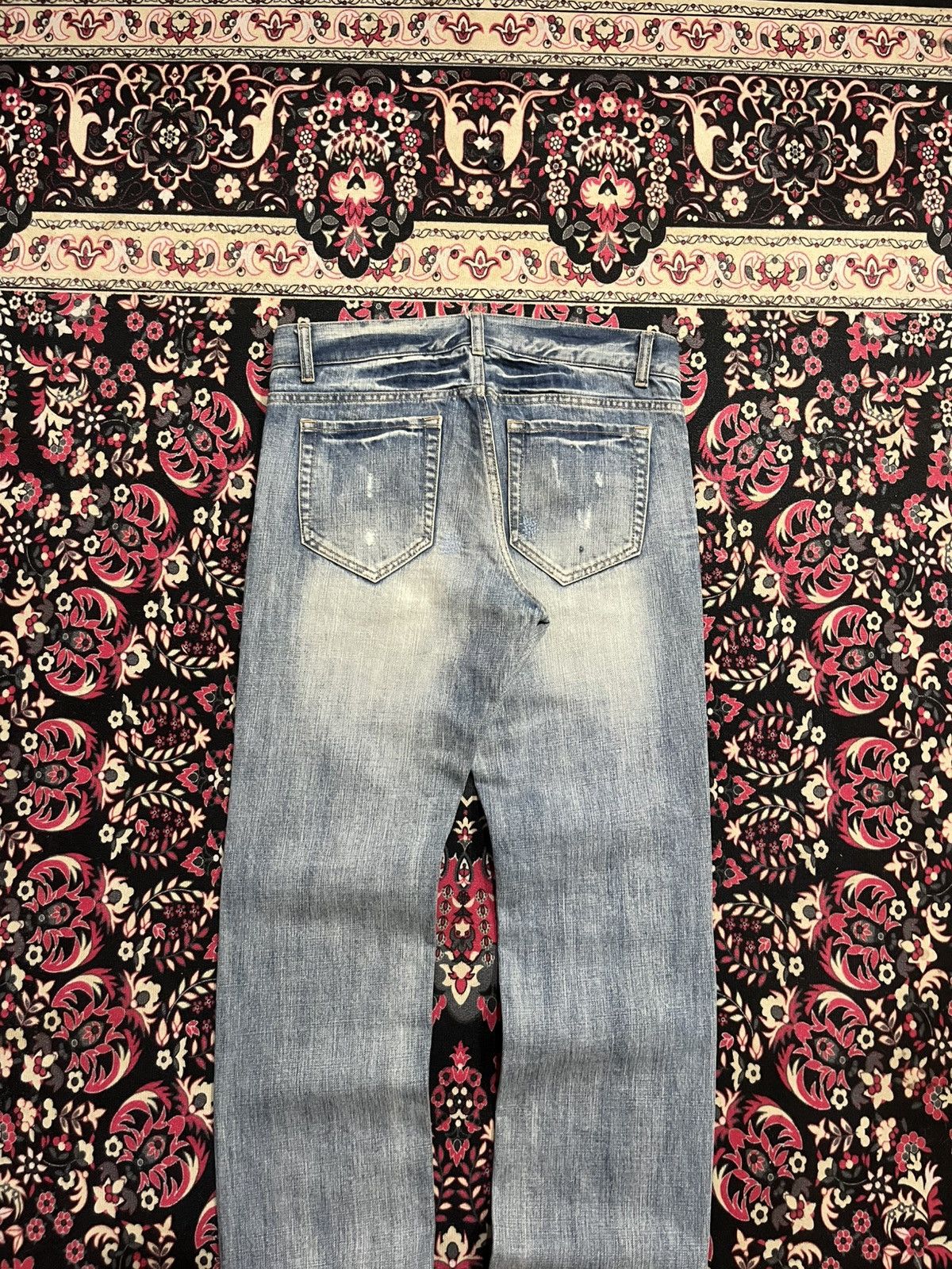 Le Grande Bleu (L.G.B.) ⚡️Distressed⚡️Vintage Garage Blue Fringe Whisker Blue Jeans Size US 33 - 6 Thumbnail