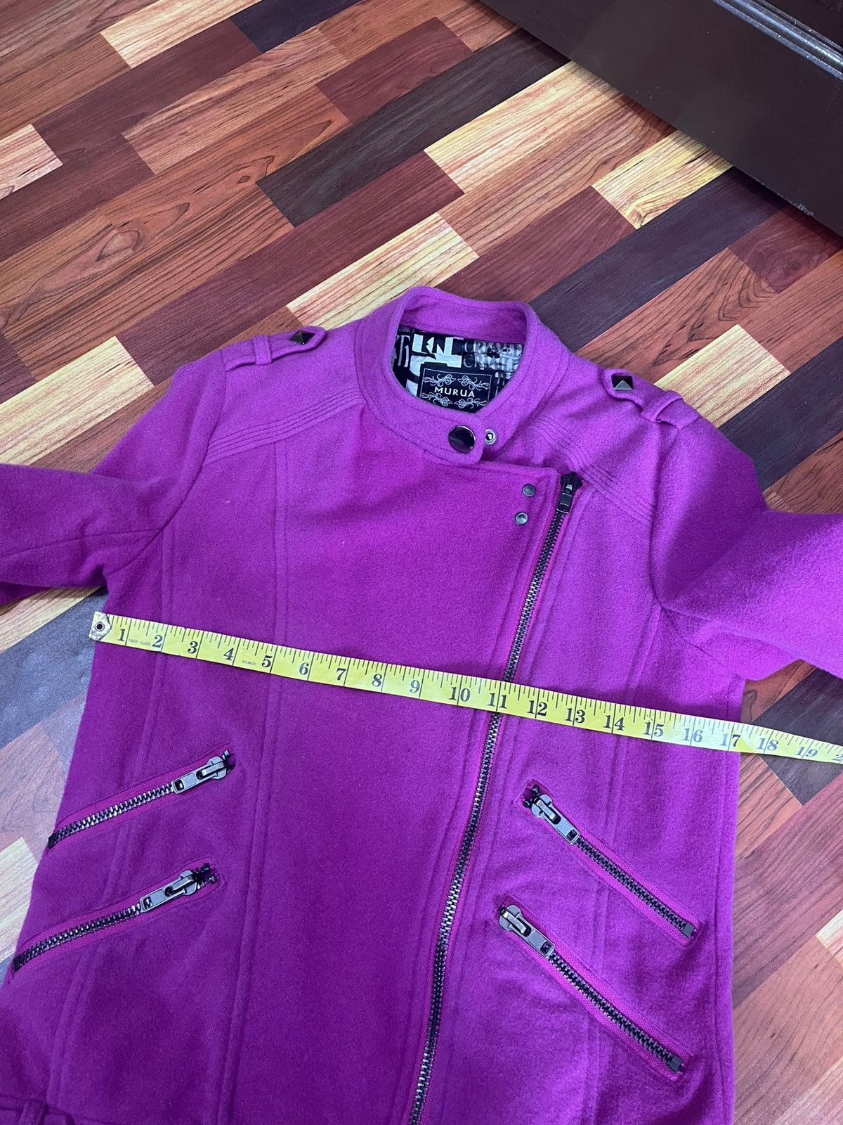 Japanese Brand MURUA Wool Biker Jacket Pink Studded Moto Japan Size S / US 4 / IT 40 - 16 Thumbnail