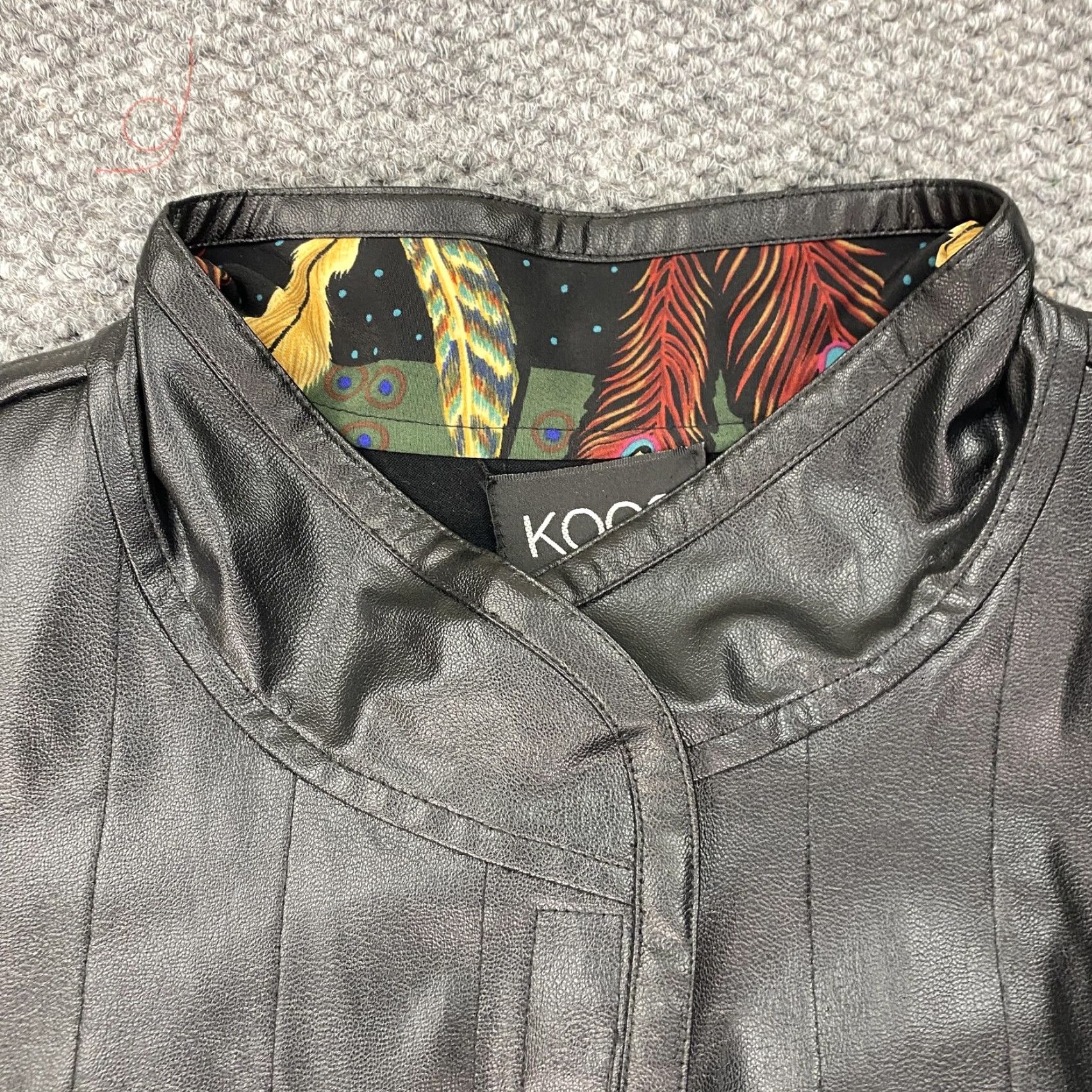 Vintage KOOS of Course Coat Womens 2X Black Faux Leather Vinyl Mandarin Collar Lined Size XXL / US 16-18 / IT 52-54 - 4 Thumbnail