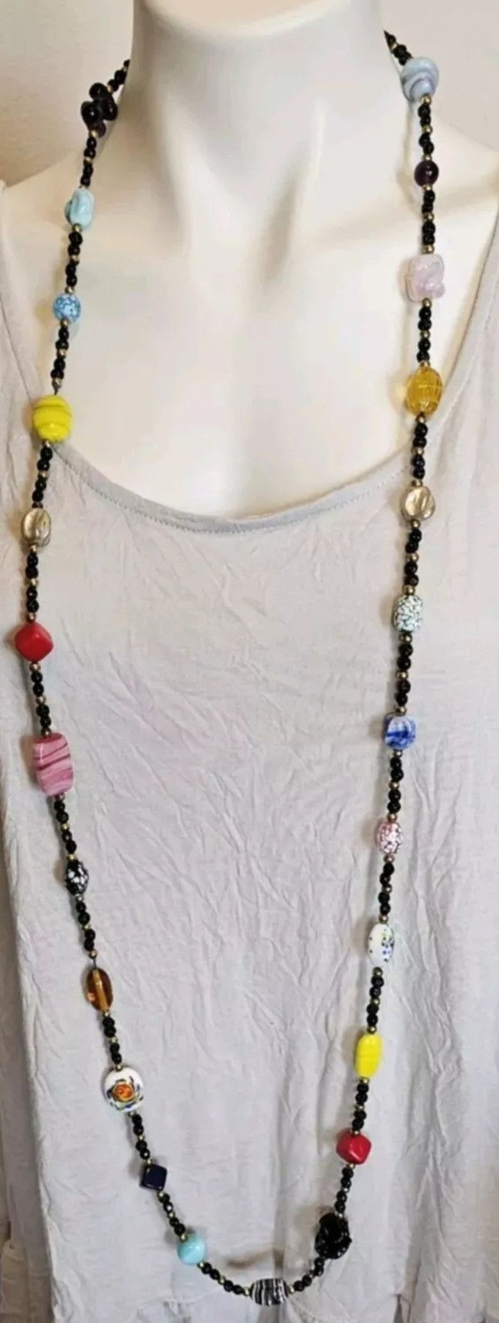 Handmade Antique Vintage 53" Lampwork Glass Beads Flapper Necklace Size ONE SIZE - 4 Thumbnail