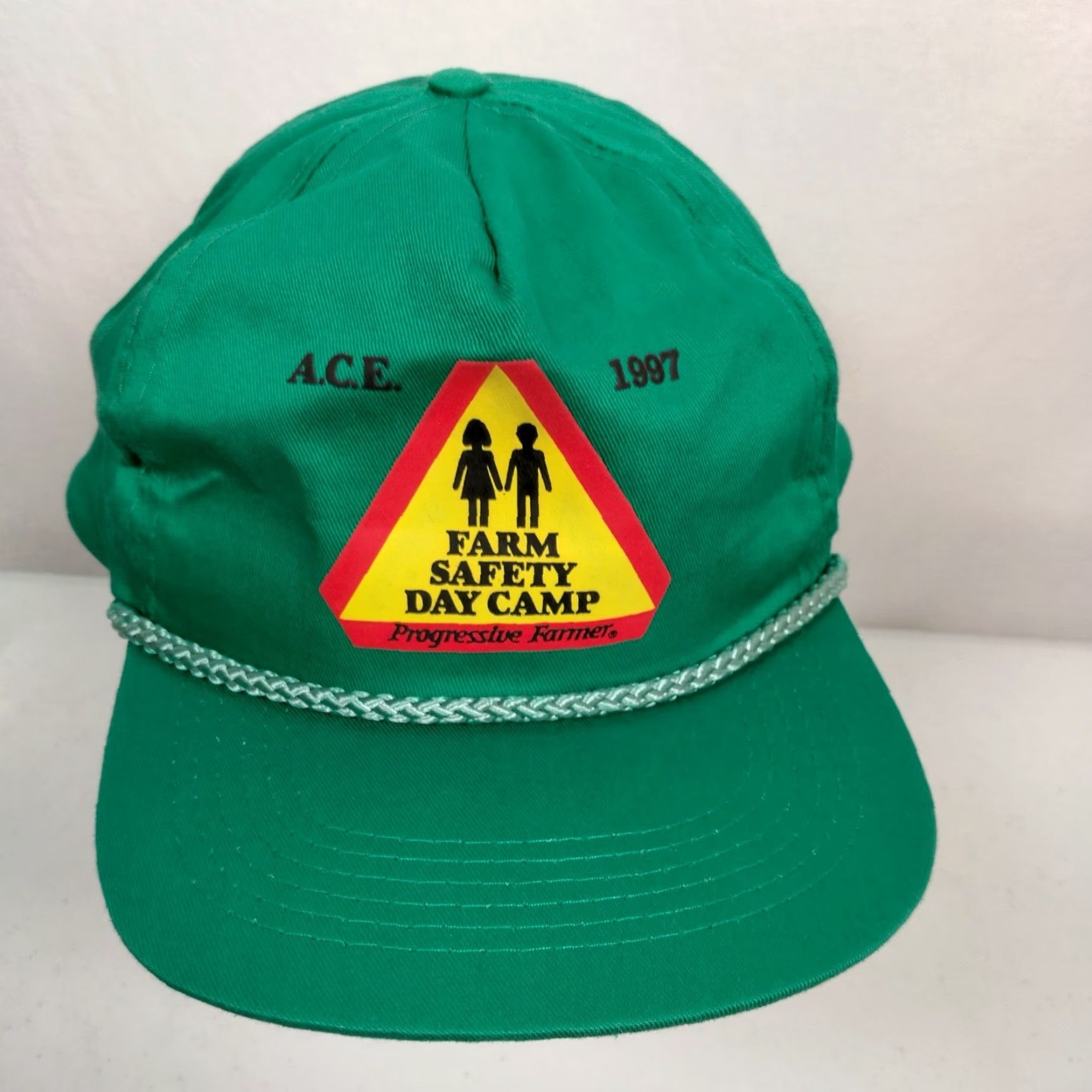 Vintage VINTAGE Farmer Baseball Cap Mens One Size Green Cotton Twill Farm Safety Day Camp 1997 Agriculture Farming Size ONE SIZE - 2 Thumbnail