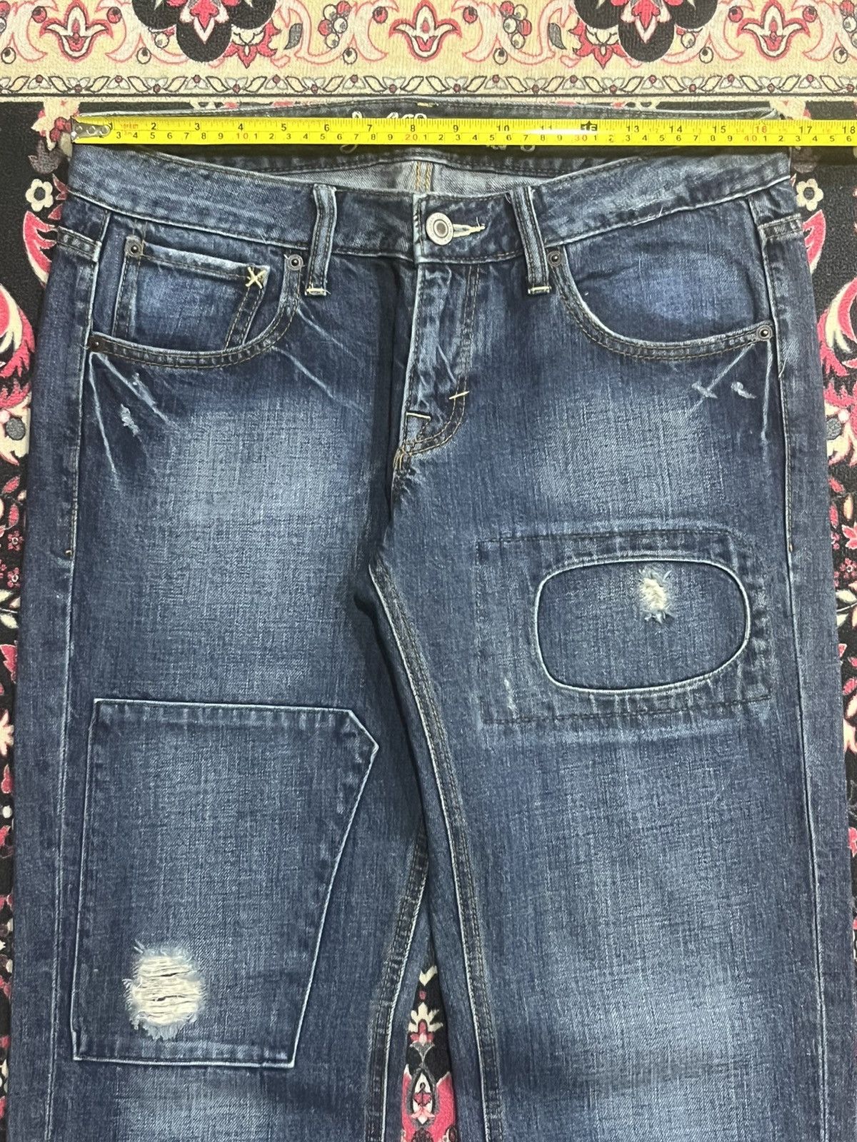 Japanese Brand Japanese Brand Blue Washed Distressed Patches Straight Jeans Size US 32 / EU 48 - 10 Thumbnail