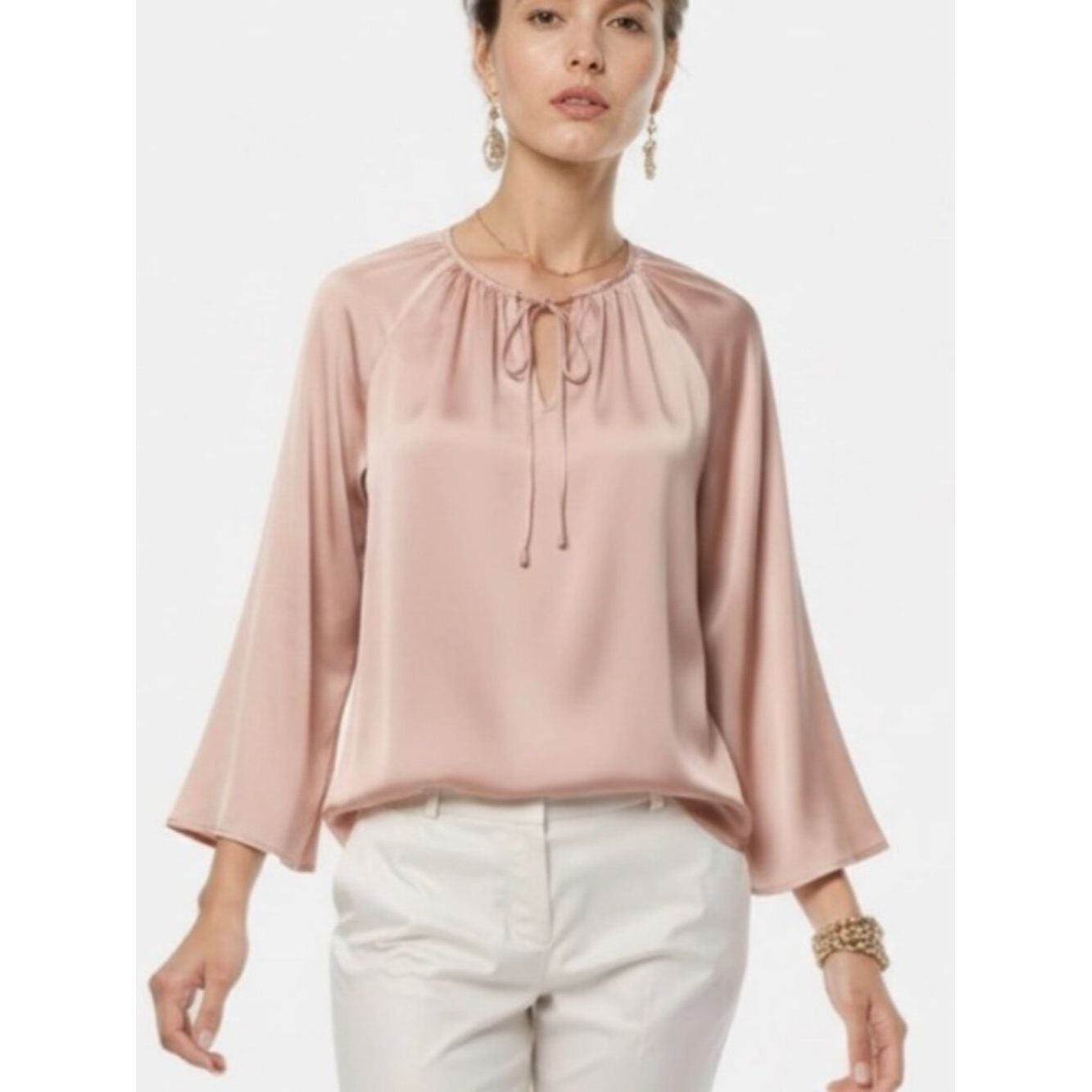 Jason Wu NWT New Jason Wu Tie Front Long Sleeve Satin Blouse In Rich Size M / US 6-8 / IT 42-44 - 1 Thumbnail