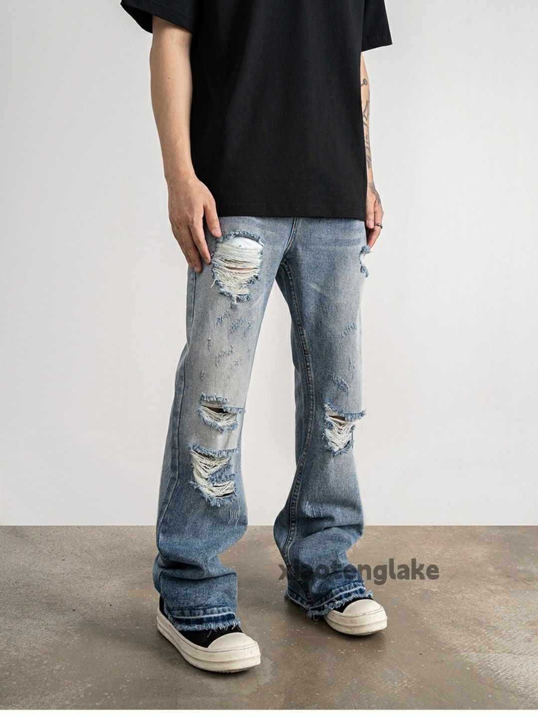 Jean × Vintage washed faded damaged ripped punk grunge flared jeans Size US 30 / EU 46 - 2 Thumbnail