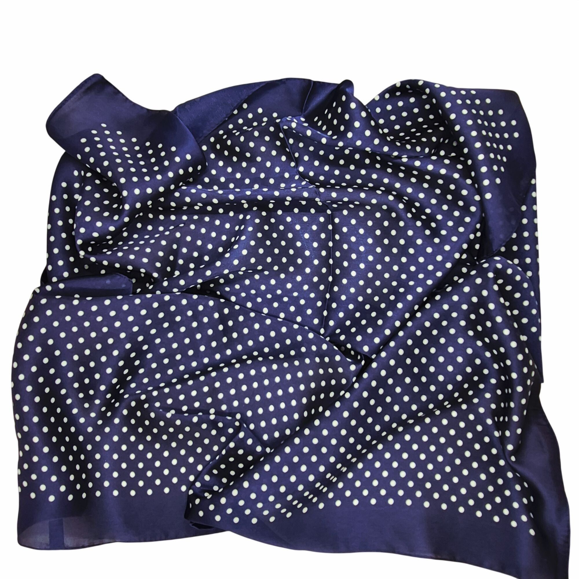 Other ✨Luxury Elegant Silky Scarf Navy Blue Beige Polka Dot Square Size ONE SIZE - 5 Thumbnail