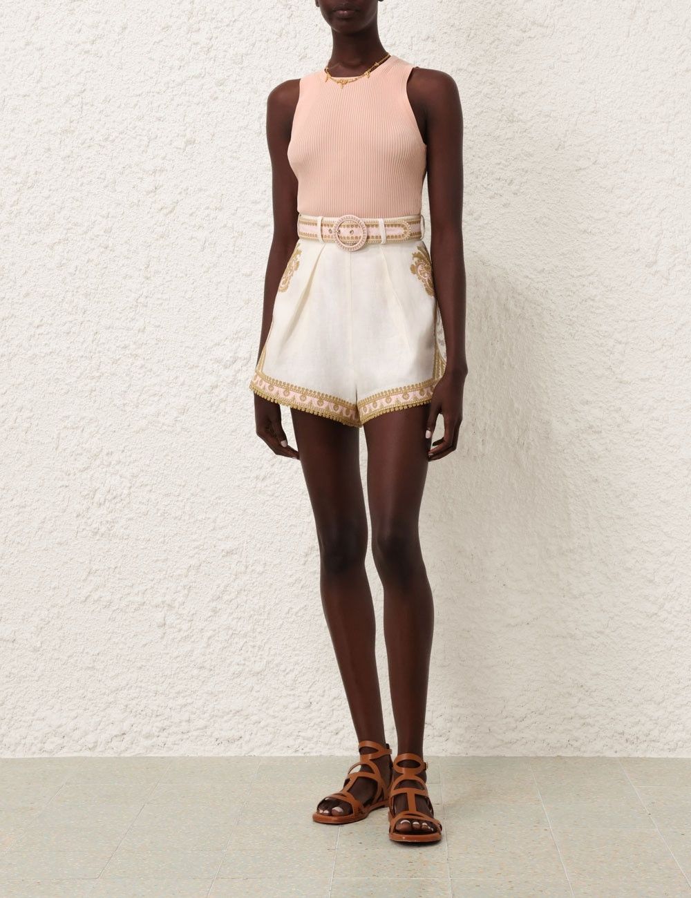 Zimmermann o1s22i1n1024 Embroidered Tuck Shorts in White Size 27" / US 4 / IT 40 - 6 Thumbnail