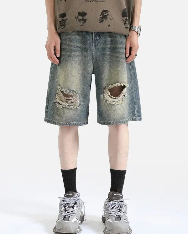 Japanese Brand Kusuno x Maki Washed vintage ripped casual denim shorts Size US 32 / EU 48 - 1 Thumbnail