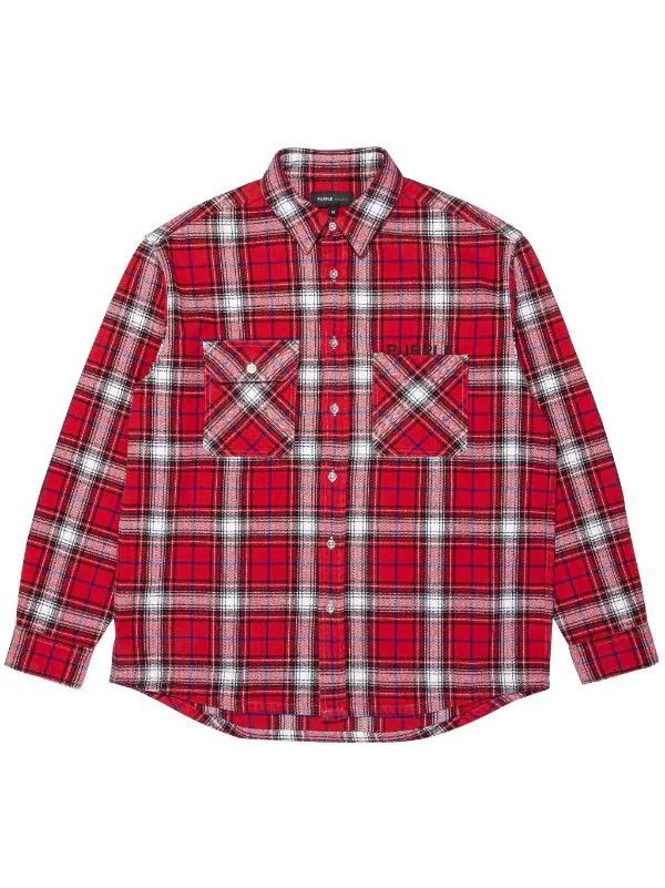 image of Purple Brand Logo Plaid Flannel Size Small in Red, Men's