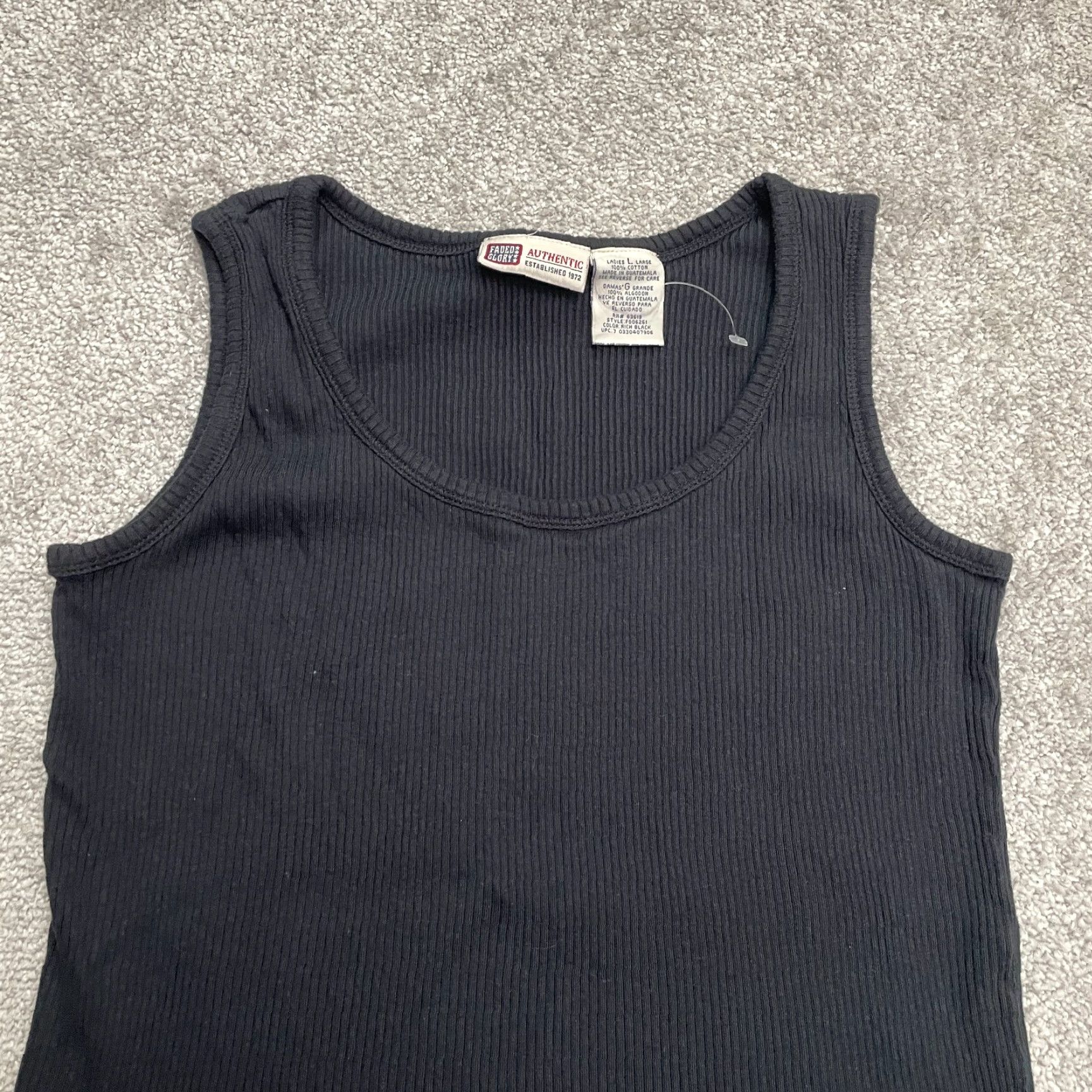 Faded Glory Faded Glory Tank top Womens L Black Cotton Basic Ribbed Knit Sleeveless Casual Stretch Shirt Size L / US 10 / IT 46 - 3 Thumbnail