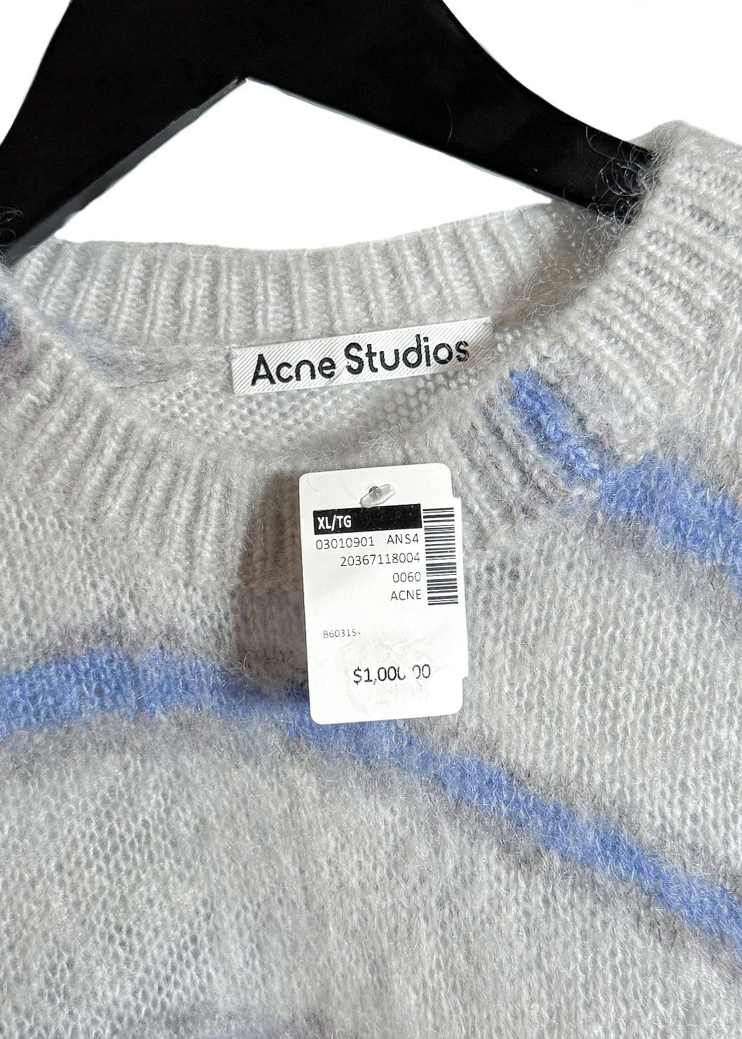 Acne Studios Acne Studios Blue Striped Mohair Blend Grey Knit Sweater Size XL / US 12-14 / IT 48-50 - 4 Thumbnail