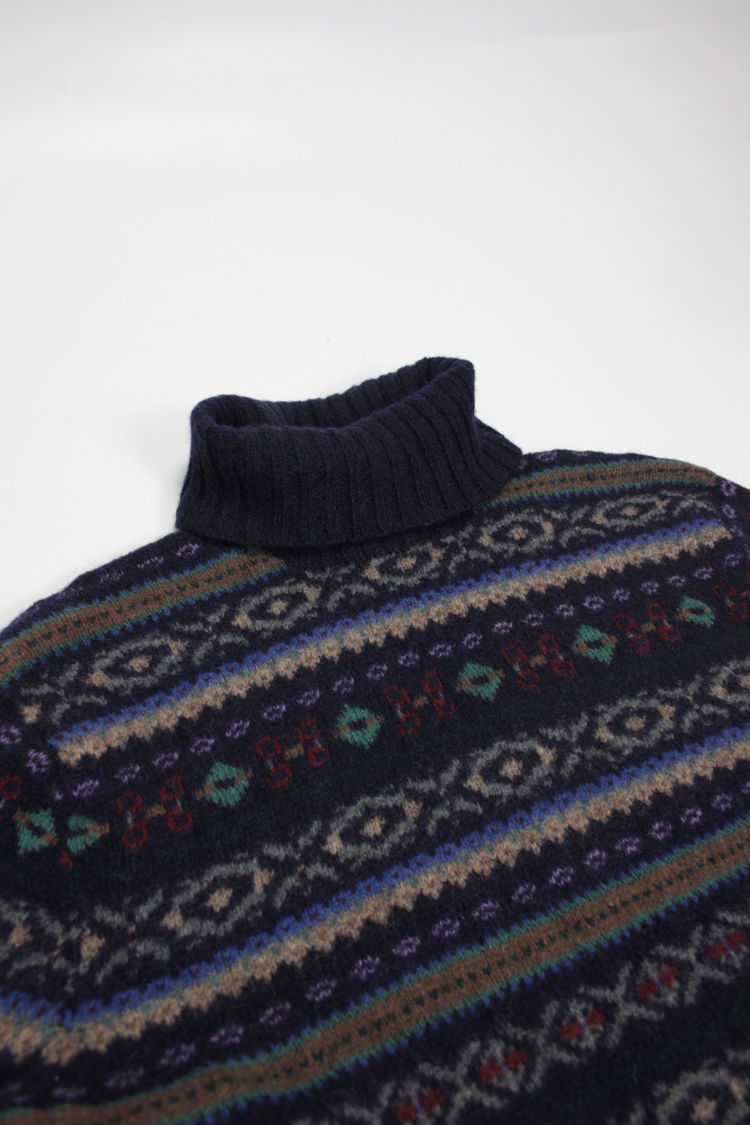 Polo Ralph Lauren × Vintage Polo 90s Vintage Fair Isle Turtleneck Wool Hand Knit Sweater Size US XL / EU 56 / 4 - 5 Thumbnail