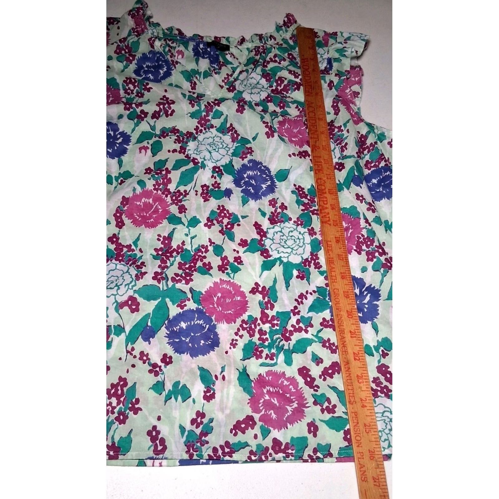 Talbots Talbots Blouse Plus Size 1X Blue Floral Sleeveless V-Neck Ruffle Pullover Shirt Women Size XL / US 12-14 / IT 48-50 - 5 Thumbnail