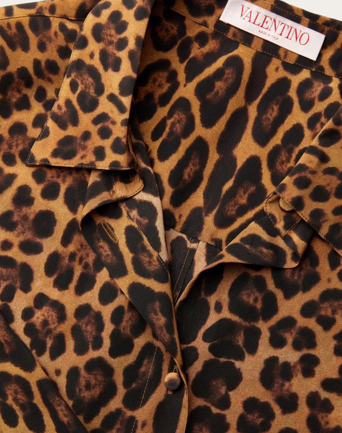 Valentino o1s1wg110625 Animalier Crepe Blouse in Leopard/Brown Size L / US 10 / IT 46 - 7 Thumbnail