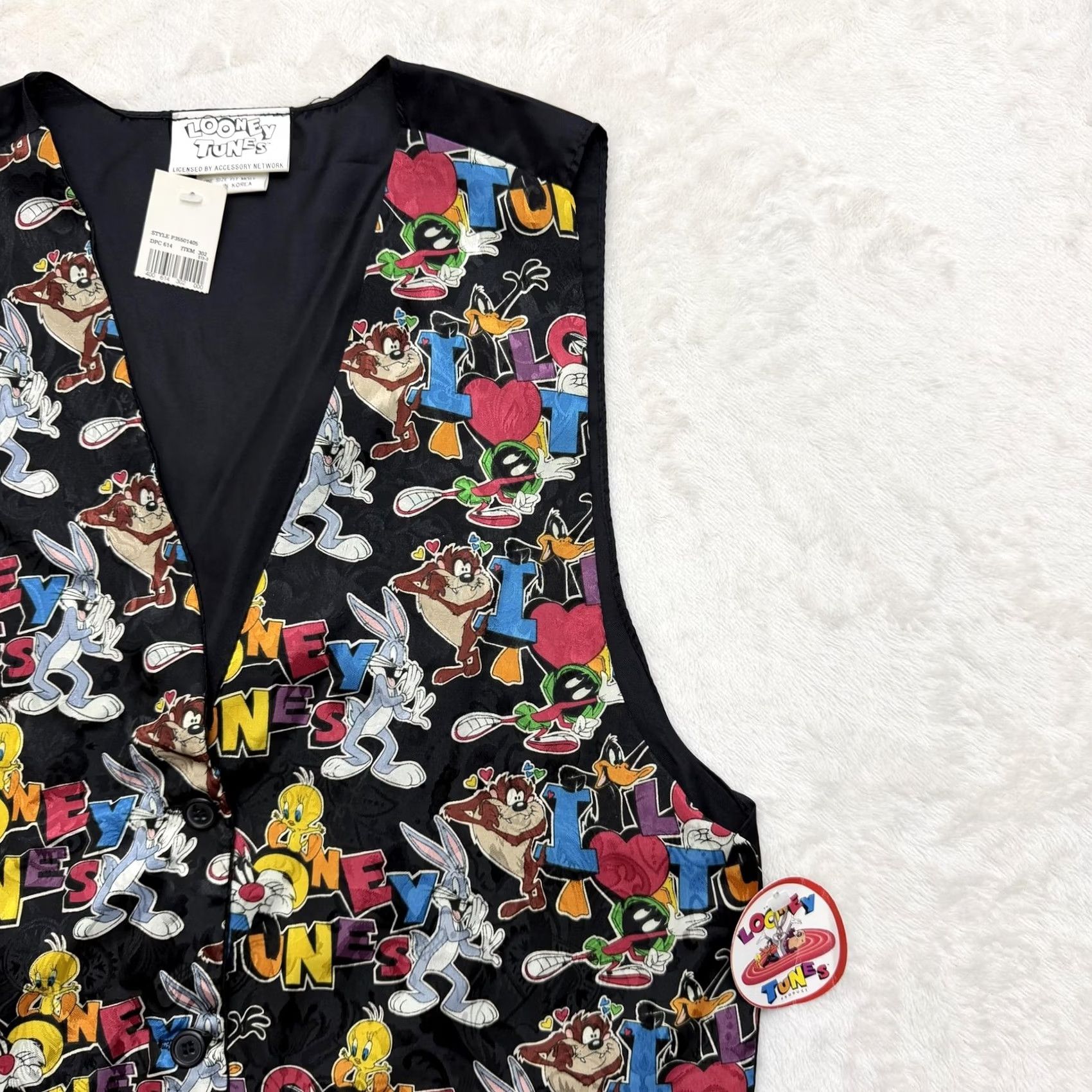 Disney VINTAGE Looney Tunes Vest Mens One Size Black Cartoon Characters Novelty 90s Size US M / EU 48-50 / 2 - 3 Thumbnail