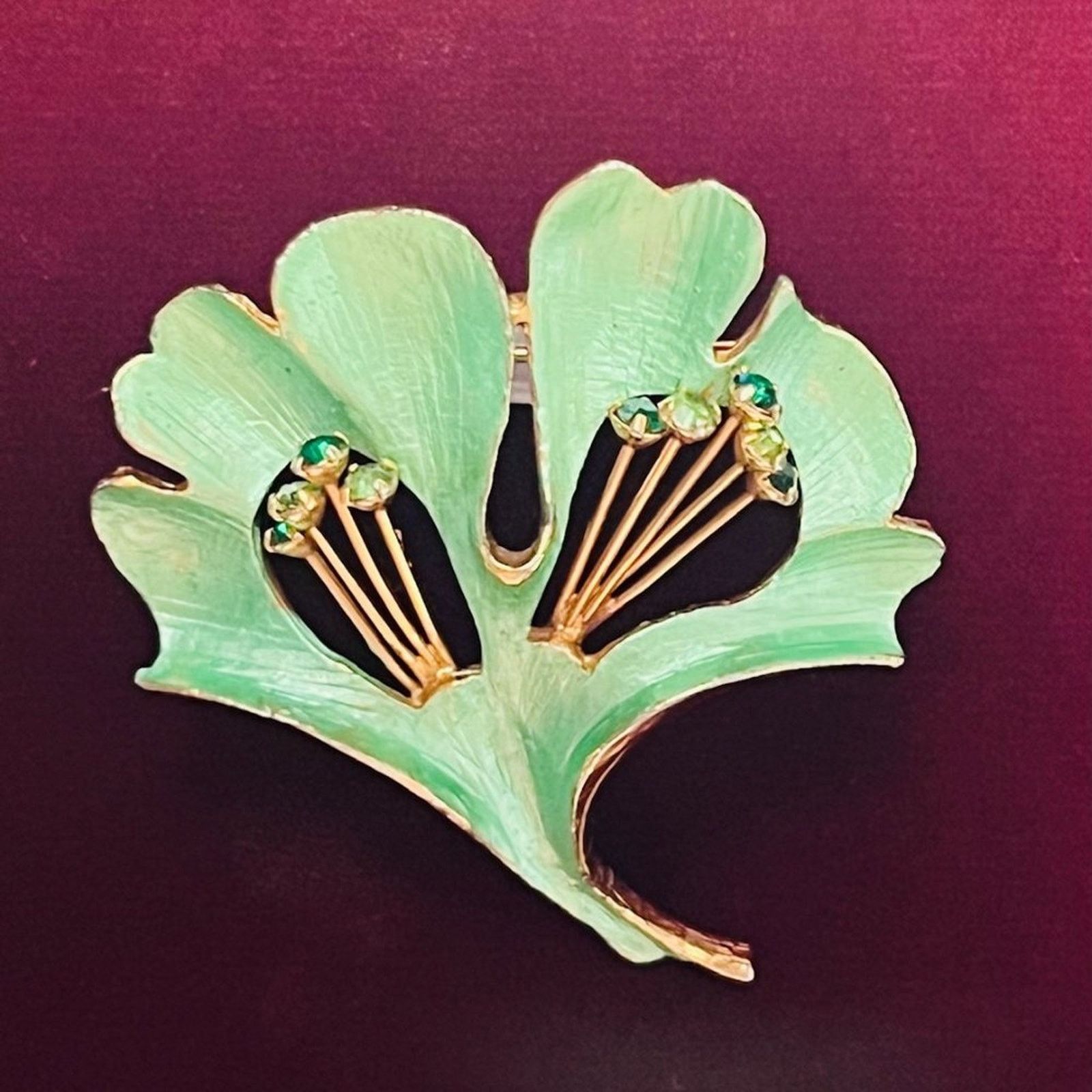 & Other Stories Vintage Weiss Green Ginko Leaf Rhinestone Brooch Pin Size ONE SIZE - 3 Thumbnail