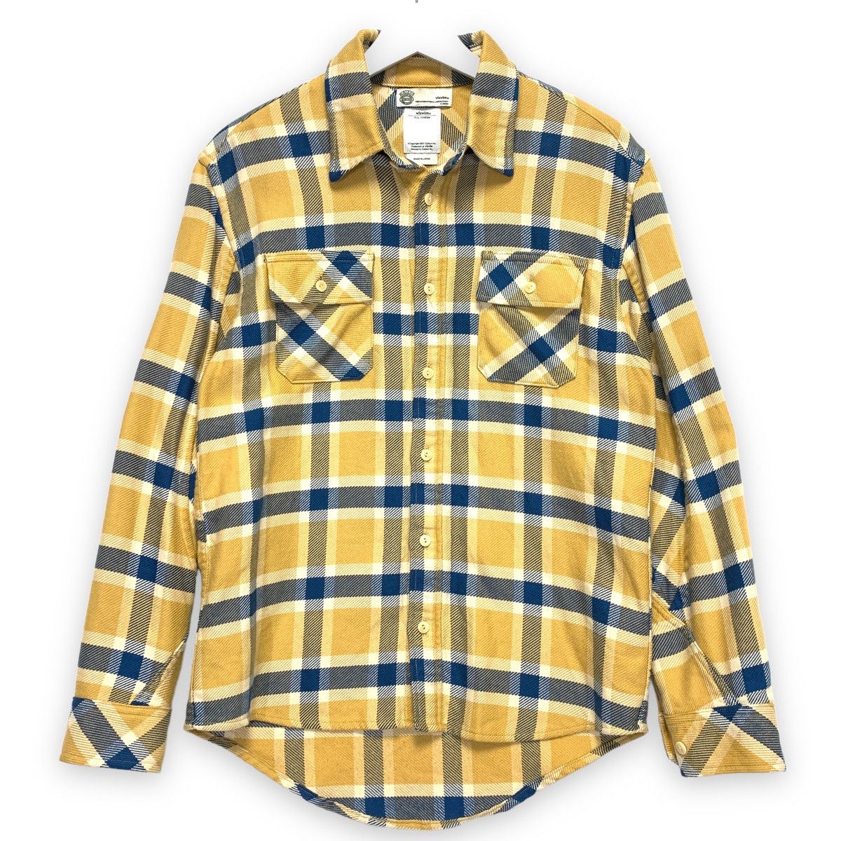 image of Visvim Reindeer Flannel L/s Shirt Beige / Navy in Tan, Men's (Size Small)