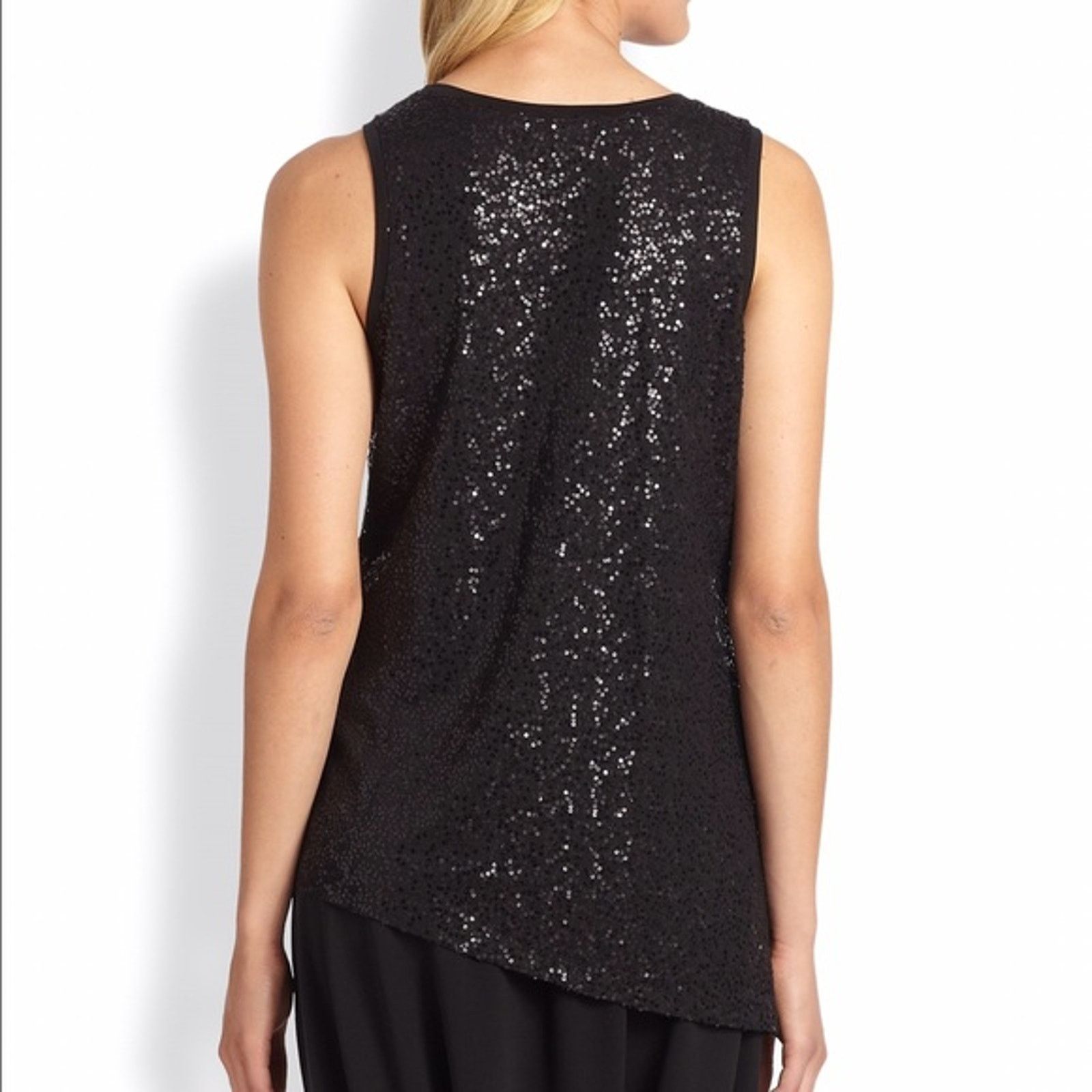 Eileen Fisher Eileen Fisher Black Sequin Asymmetric Silk Tank Top XS Size XS / US 0-2 / IT 36-38 - 2 Thumbnail
