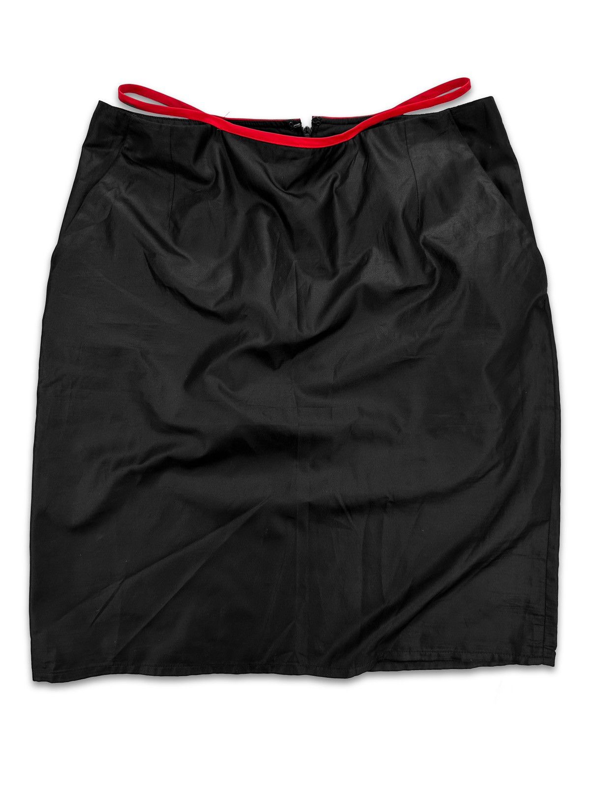 image of 90's Helmut Lang Red Waistband Cut Out Mid Length Skirt in Black, Women's (Size 27)