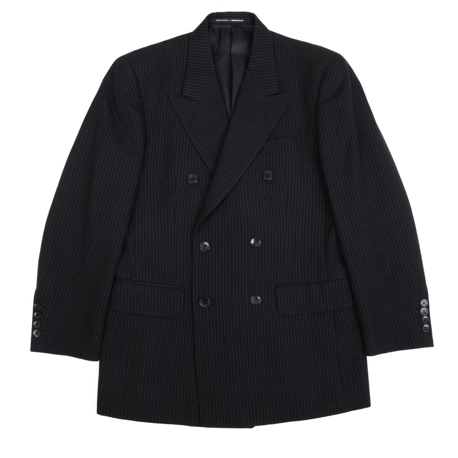 Jean Paul Gaultier Wool Stripe Double Breasted Jacket in Dark Navy 44M Size US S / EU 44-46 / 1 - 1 Thumbnail