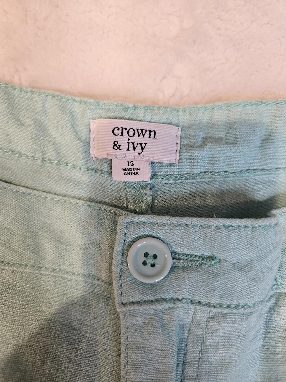 Designer Crown & Ivy Women's Mint Green Linen Shorts, #526 Size 34" / US 12 / IT 48 - 4 Thumbnail