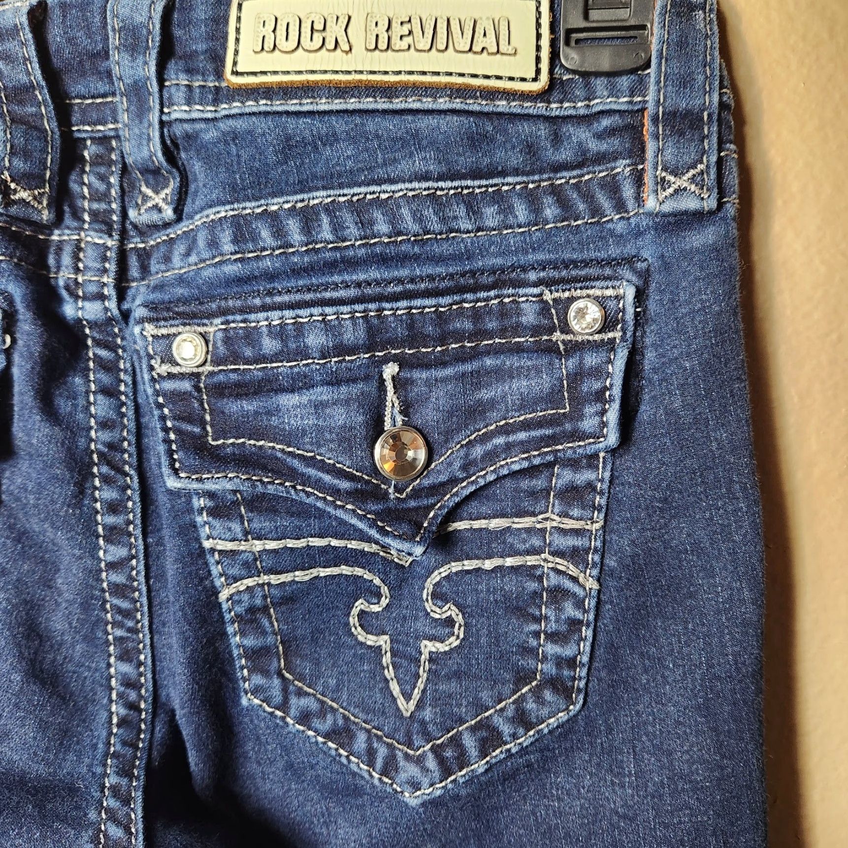 Vintage Rock Revival Jeans Women's Skinny Midrise Flap Pocket Dark Blue 27 Size 27" / US 4 / IT 40 - 7 Thumbnail