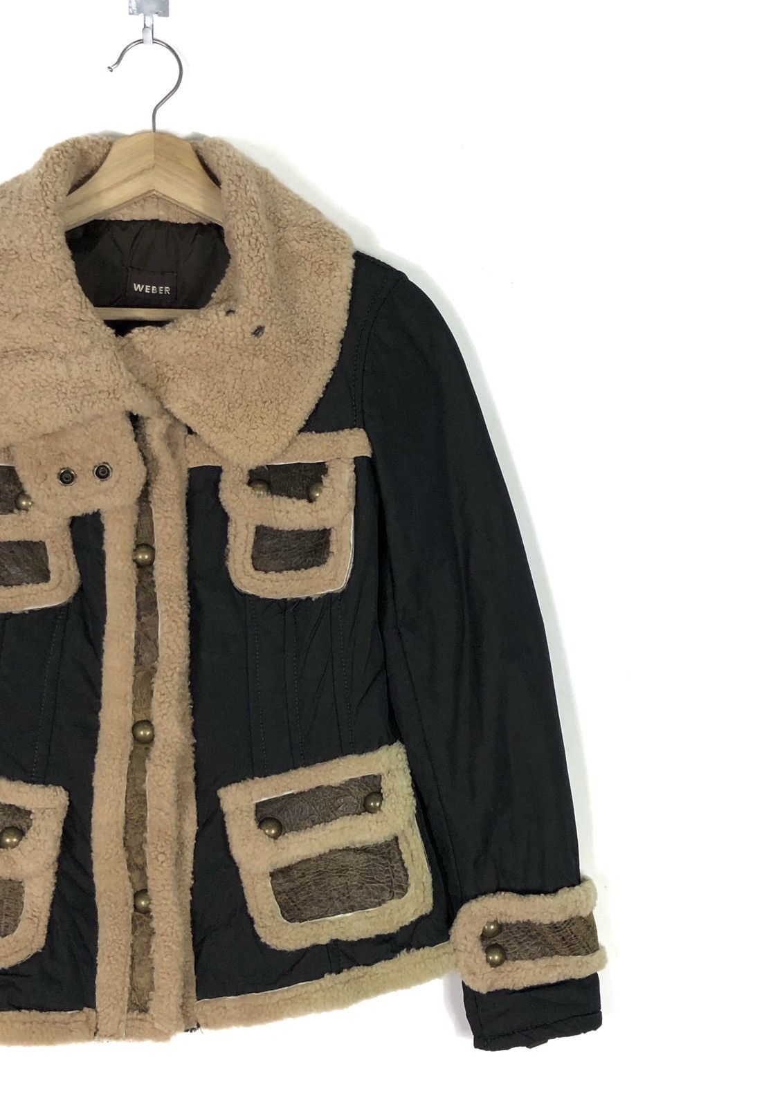Blackstock & Weber MADE IN ITALY WEBER PATCHWORK SHEEPSKIN SHEARLING JACKET Size XXS / US 00 / IT 34 - 5 Thumbnail
