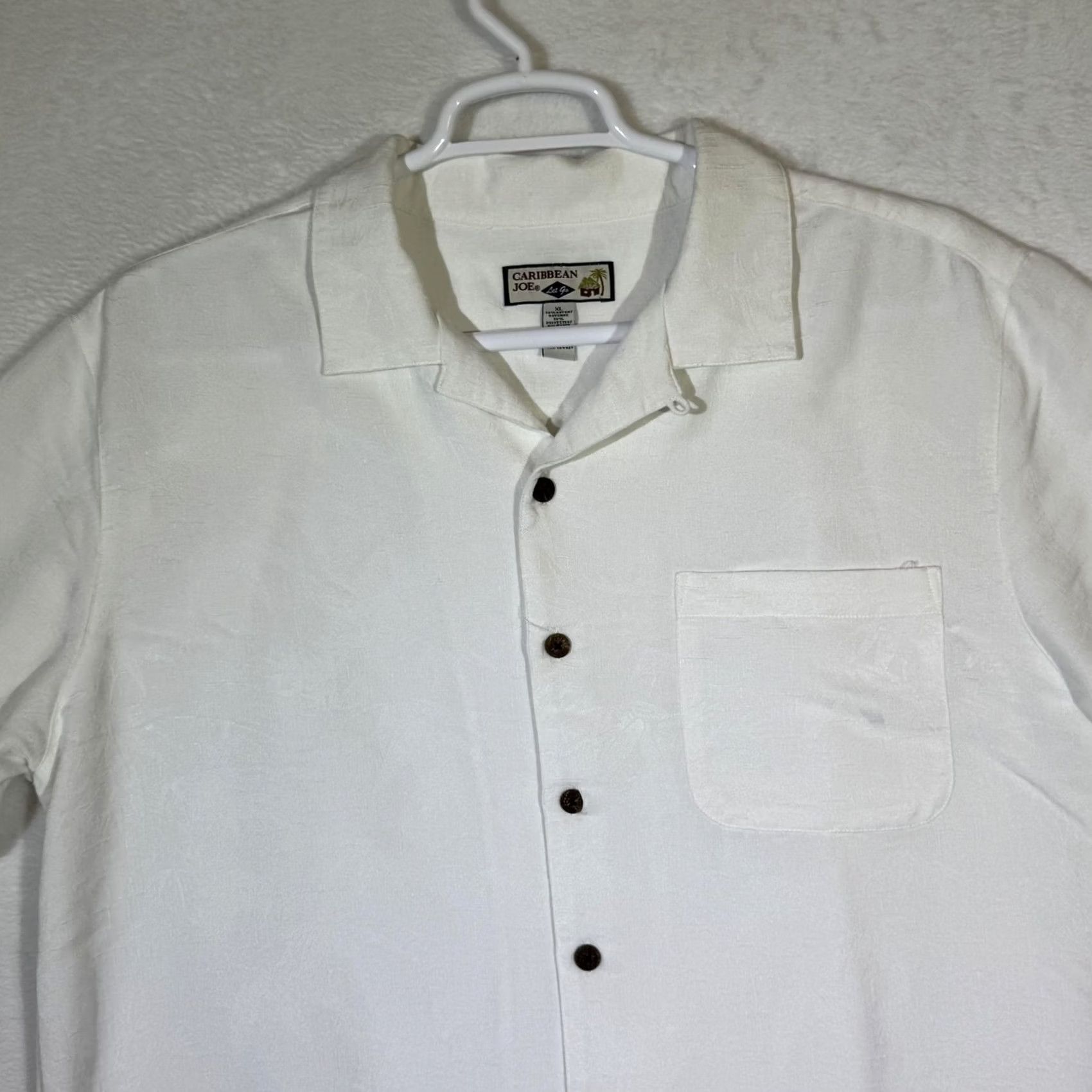Vintage Caribbean Joe Shirt Mens XL White Camp Cuban Collar Button Front Pocket Jacquard Size US XL / EU 56 / 4 - 4 Thumbnail