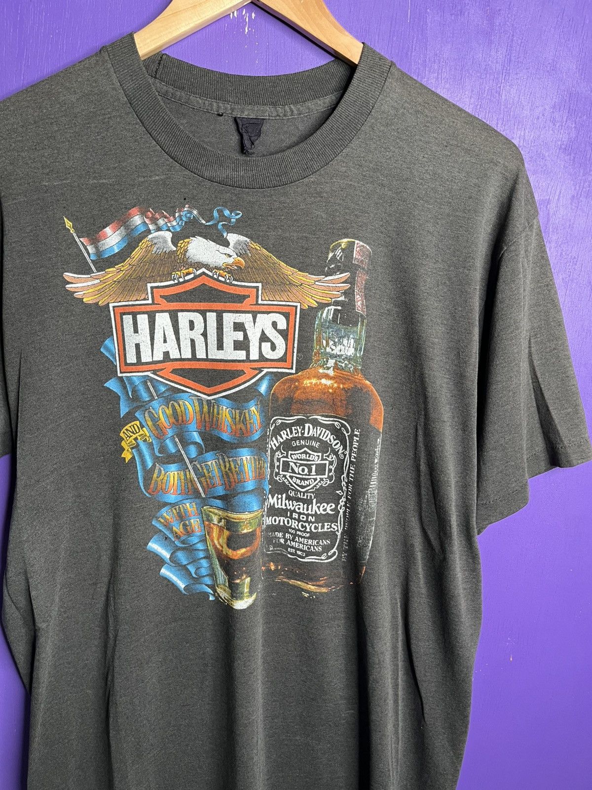 Harley Davidson × Vintage Vintage 1988 Harley Davidson whiskey bottle t-shirt Size US L / EU 52-54 / 3 - 3 Thumbnail