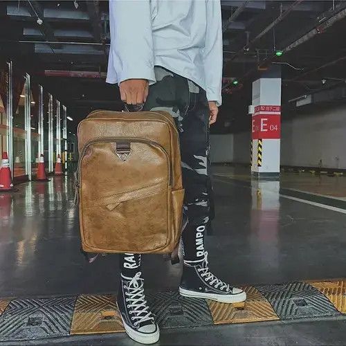 Japanese Brand Laptop Bagpack PU Leather Schoolbag Size ONE SIZE - 5 Thumbnail